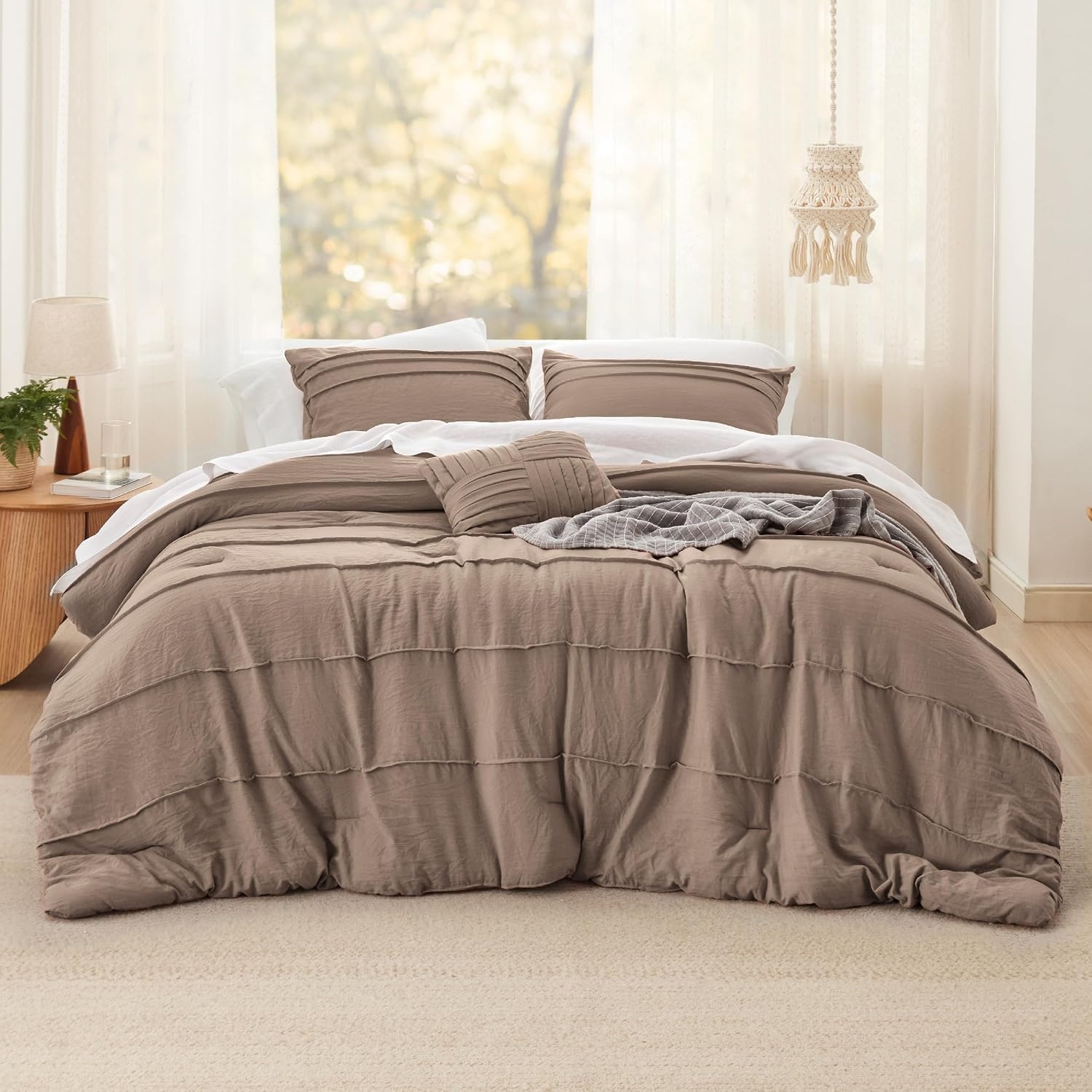 image:imageBedsure Twin XL Comforter Set Natural White Dorm Room Essentials Extra Long Twin XL Bedding Set All Season Down Alternative Comforter with Pillowcase amp Sham03 Brown