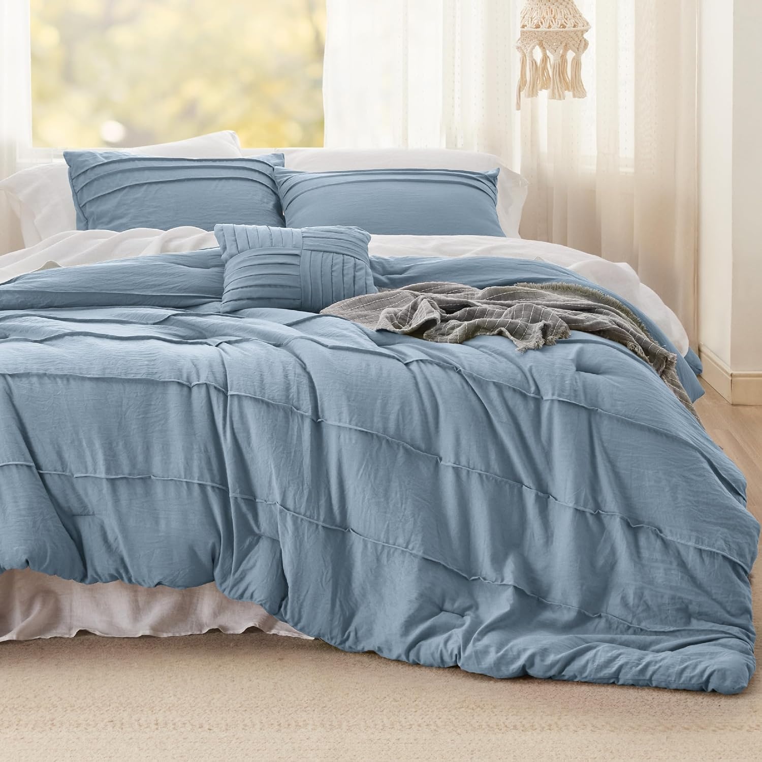 image:imageBedsure Twin XL Comforter Set Natural White Dorm Room Essentials Extra Long Twin XL Bedding Set All Season Down Alternative Comforter with Pillowcase amp Sham03 Light Blue