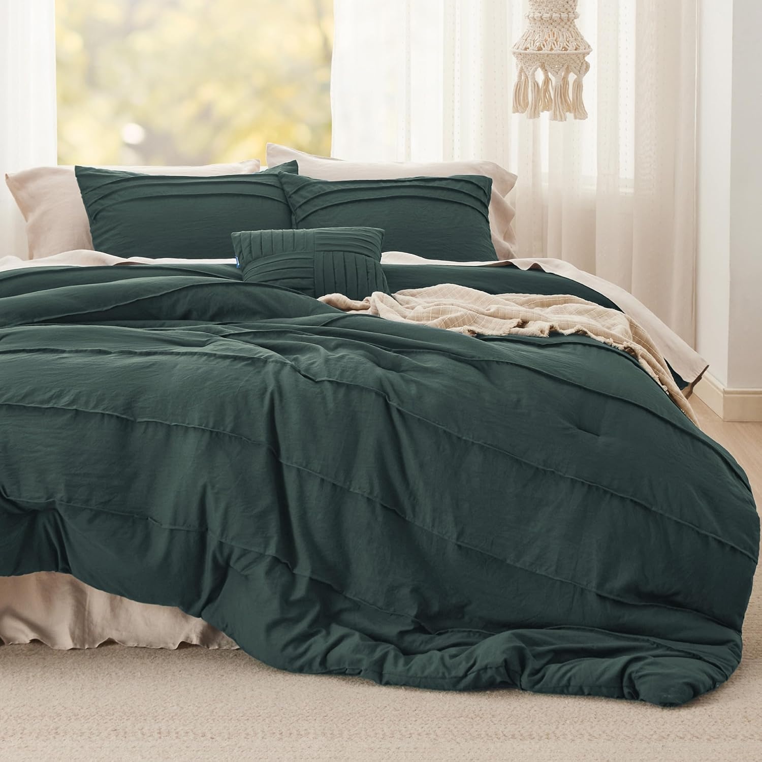 image:imageBedsure Twin XL Comforter Set Natural White Dorm Room Essentials Extra Long Twin XL Bedding Set All Season Down Alternative Comforter with Pillowcase amp Sham20 Emerald Green