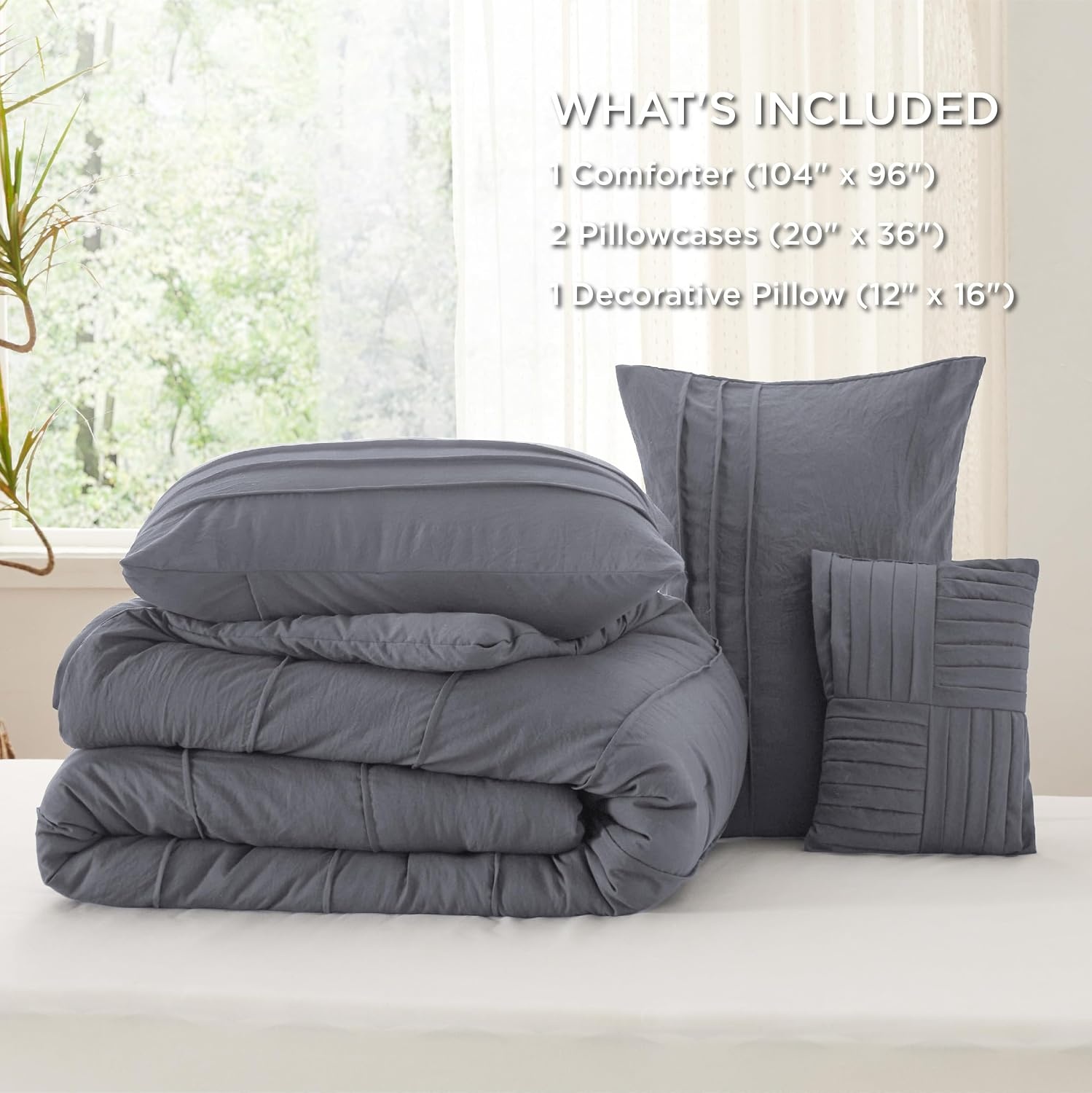 image:imageBedsure Twin XL Comforter Set Natural White Dorm Room Essentials Extra Long Twin XL Bedding Set All Season Down Alternative Comforter with Pillowcase amp Sham13 Dark Grey