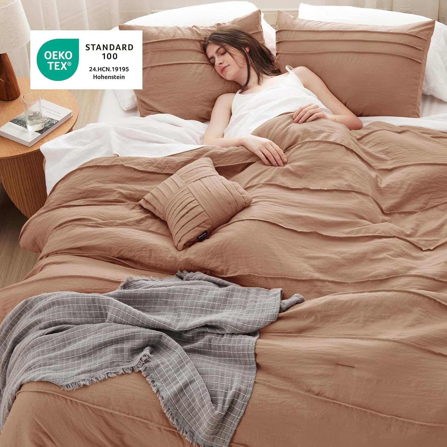 image:imageBedsure Twin XL Comforter Set Natural White Dorm Room Essentials Extra Long Twin XL Bedding Set All Season Down Alternative Comforter with Pillowcase amp Sham19 Taupe