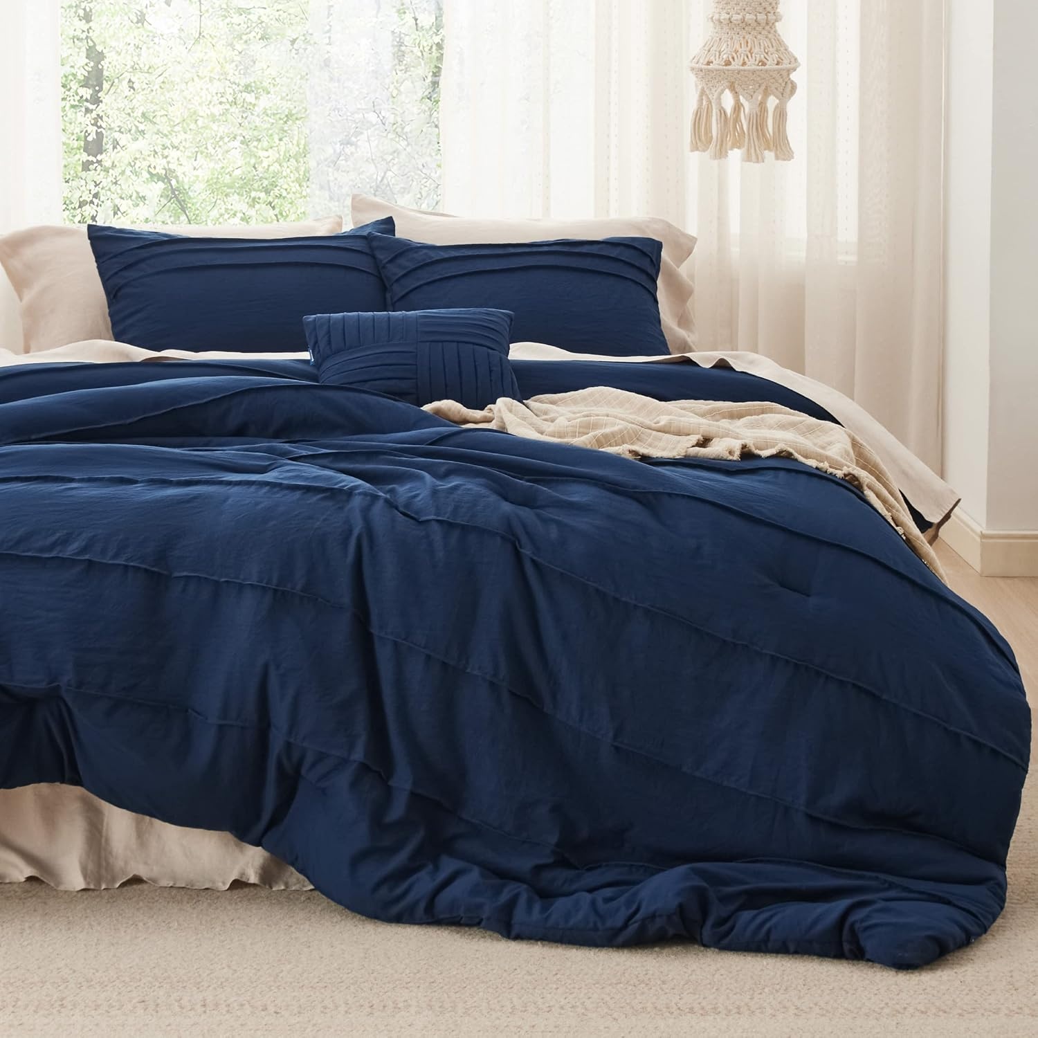 image:imageBedsure Twin XL Comforter Set Natural White Dorm Room Essentials Extra Long Twin XL Bedding Set All Season Down Alternative Comforter with Pillowcase amp Sham01 Navy
