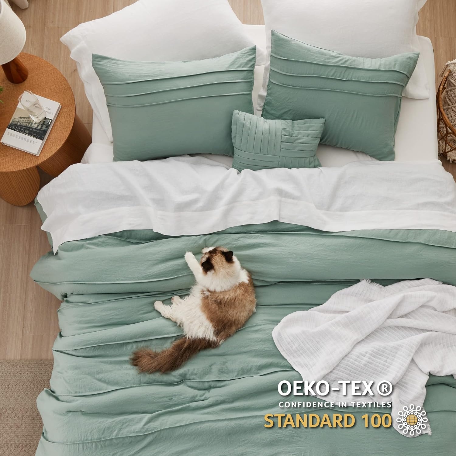 image:imageBedsure Twin XL Comforter Set Natural White Dorm Room Essentials Extra Long Twin XL Bedding Set All Season Down Alternative Comforter with Pillowcase amp Sham02 Sage Green