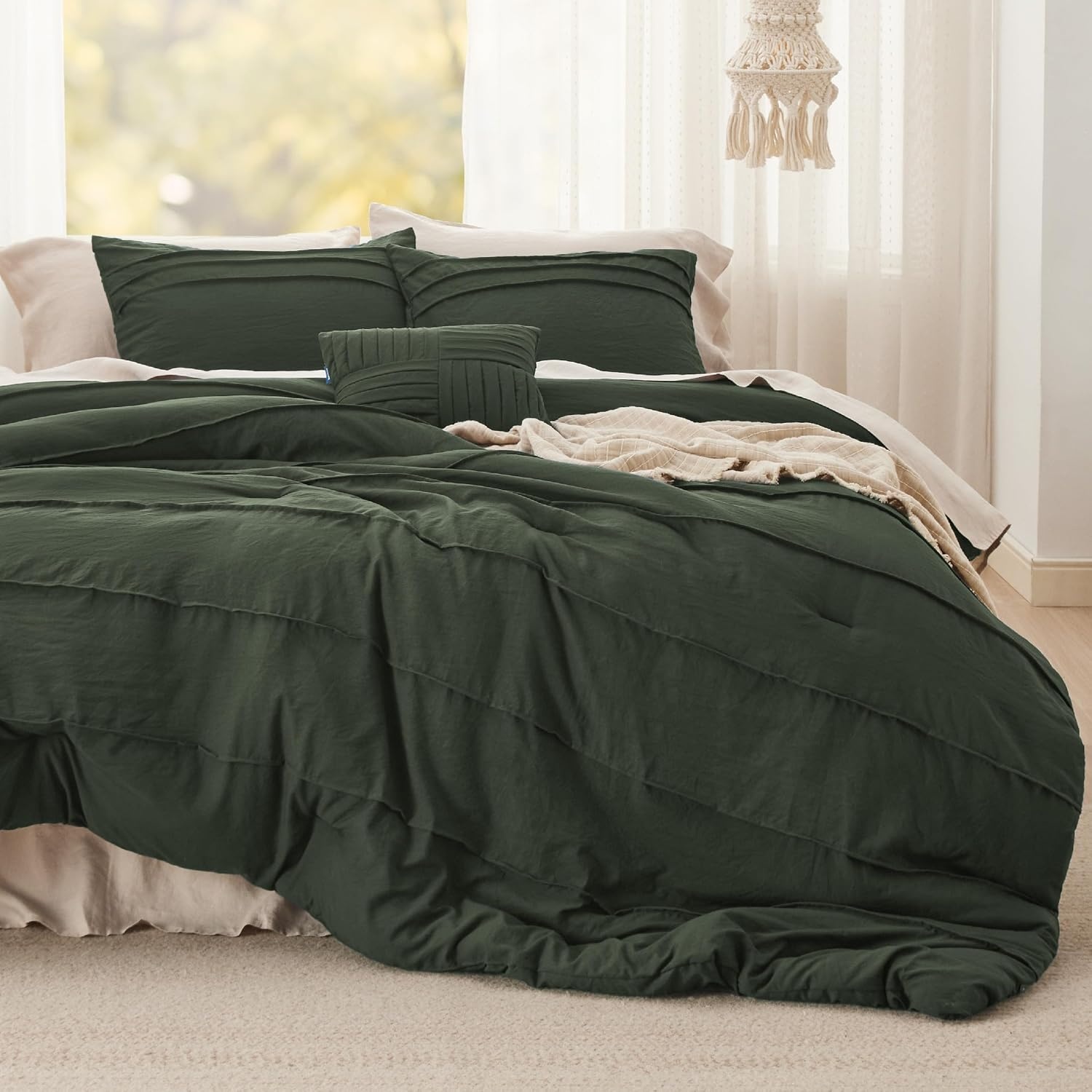 image:imageBedsure Twin XL Comforter Set Natural White Dorm Room Essentials Extra Long Twin XL Bedding Set All Season Down Alternative Comforter with Pillowcase amp Sham01 Olive Green