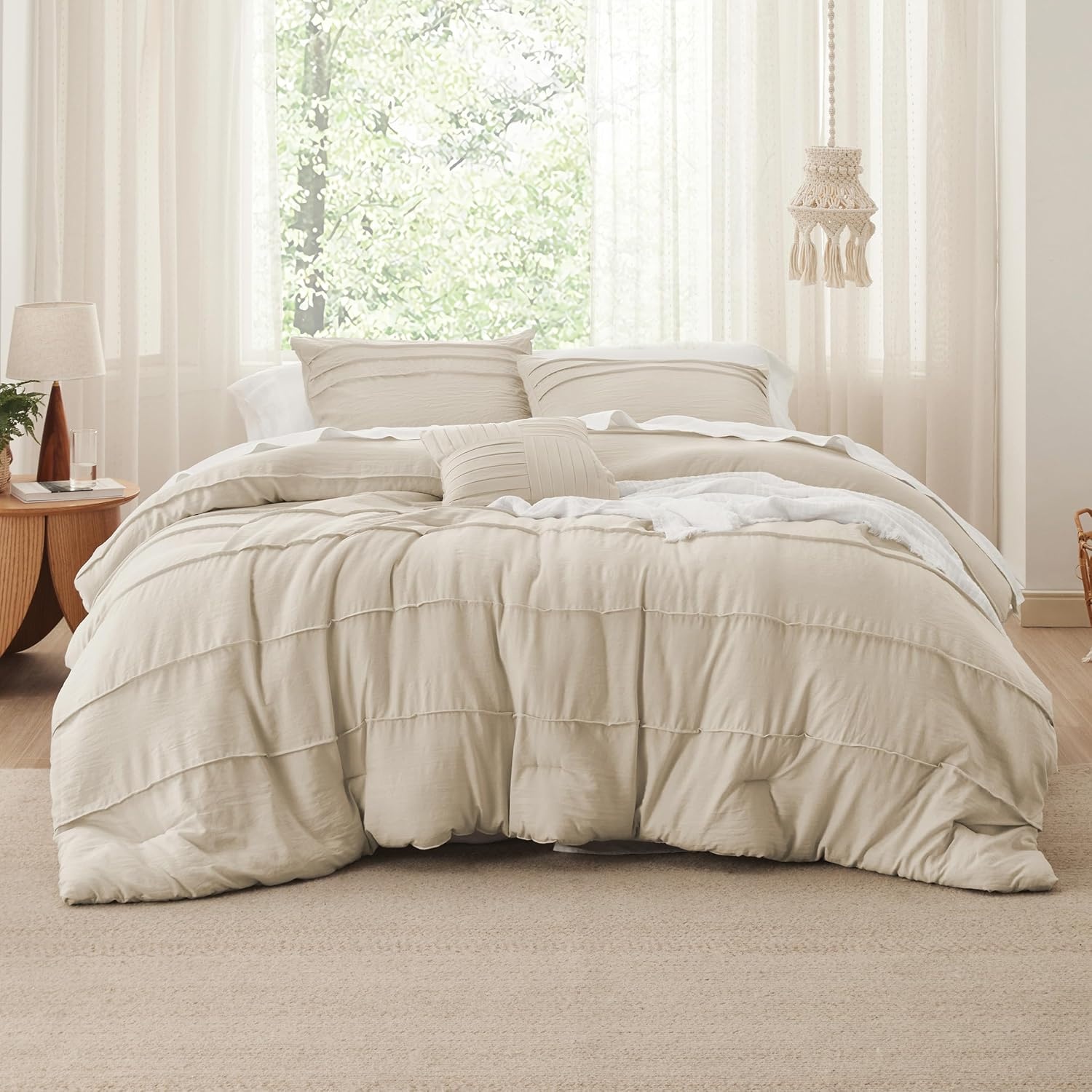 image:imageBedsure Twin XL Comforter Set Natural White Dorm Room Essentials Extra Long Twin XL Bedding Set All Season Down Alternative Comforter with Pillowcase amp Sham21 Linen
