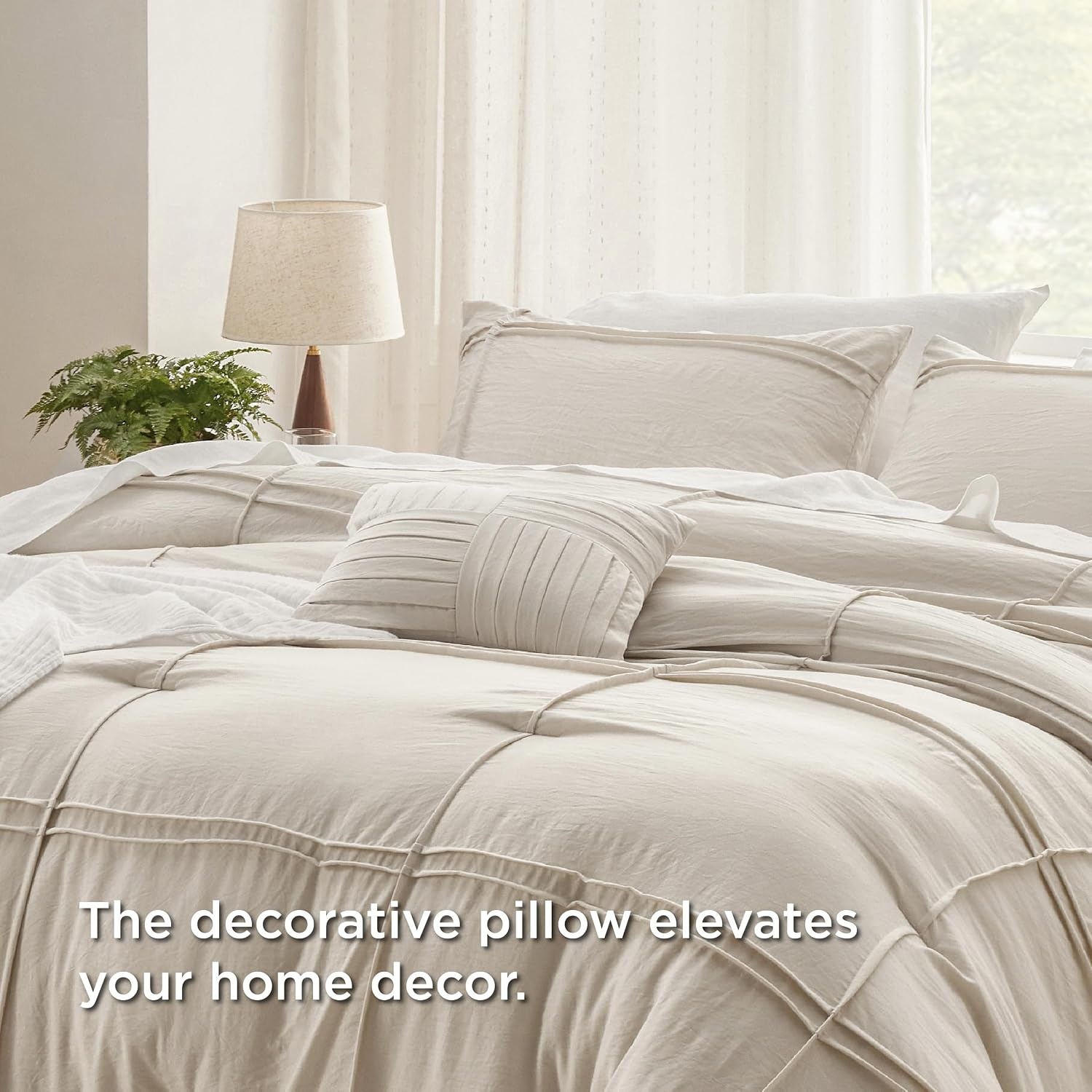 image:imageBedsure Twin XL Comforter Set Natural White Dorm Room Essentials Extra Long Twin XL Bedding Set All Season Down Alternative Comforter with Pillowcase amp Sham17 Grid