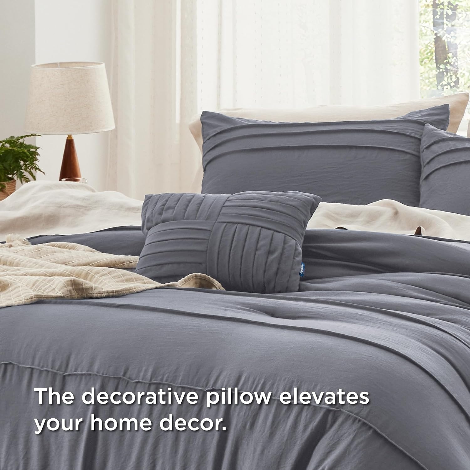 image:imageBedsure Twin XL Comforter Set Natural White Dorm Room Essentials Extra Long Twin XL Bedding Set All Season Down Alternative Comforter with Pillowcase amp Sham13 Dark Grey