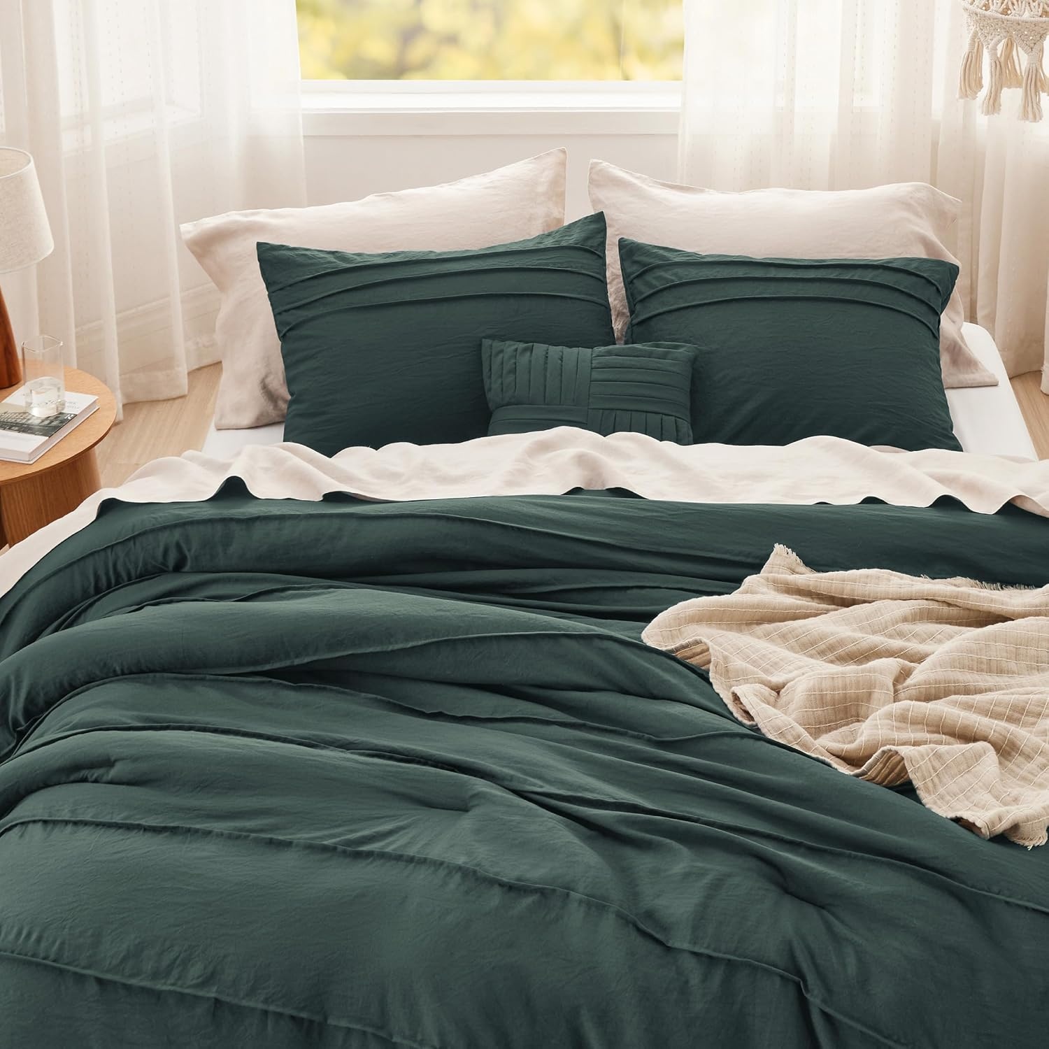 image:imageBedsure Twin XL Comforter Set Natural White Dorm Room Essentials Extra Long Twin XL Bedding Set All Season Down Alternative Comforter with Pillowcase amp Sham20 Emerald Green