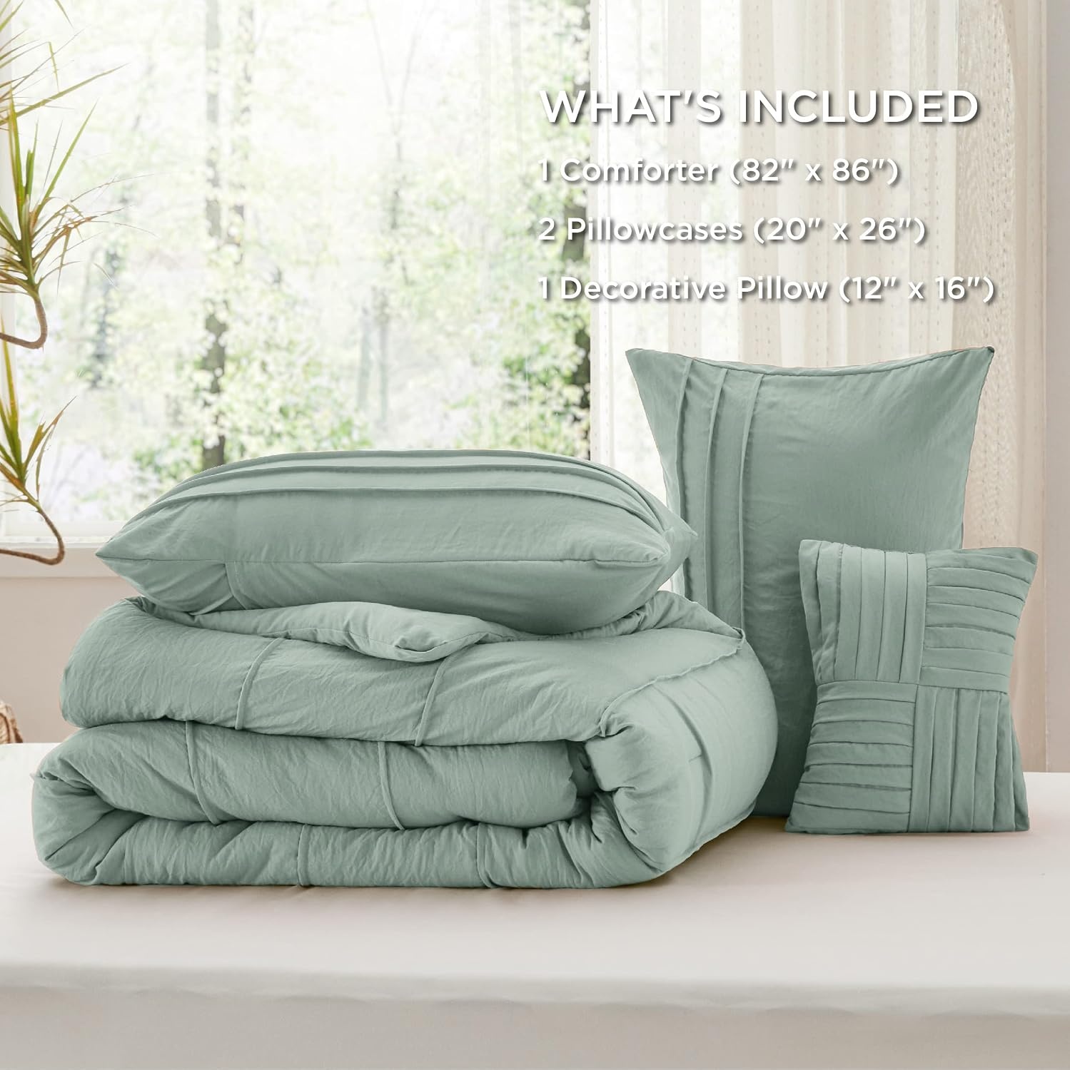 image:imageBedsure Twin XL Comforter Set Natural White Dorm Room Essentials Extra Long Twin XL Bedding Set All Season Down Alternative Comforter with Pillowcase amp Sham02 Sage Green