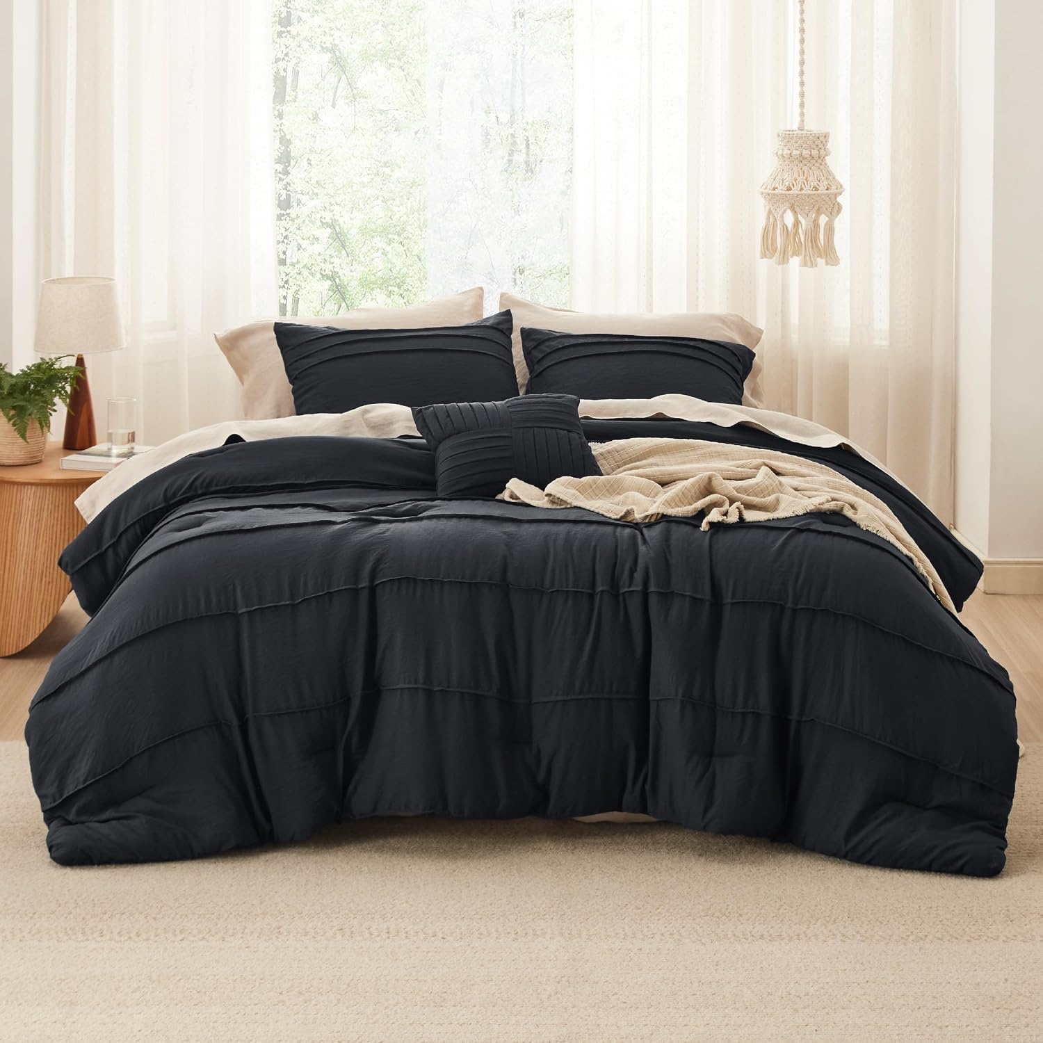 image:imageBedsure Twin XL Comforter Set Natural White Dorm Room Essentials Extra Long Twin XL Bedding Set All Season Down Alternative Comforter with Pillowcase amp Sham01 Black