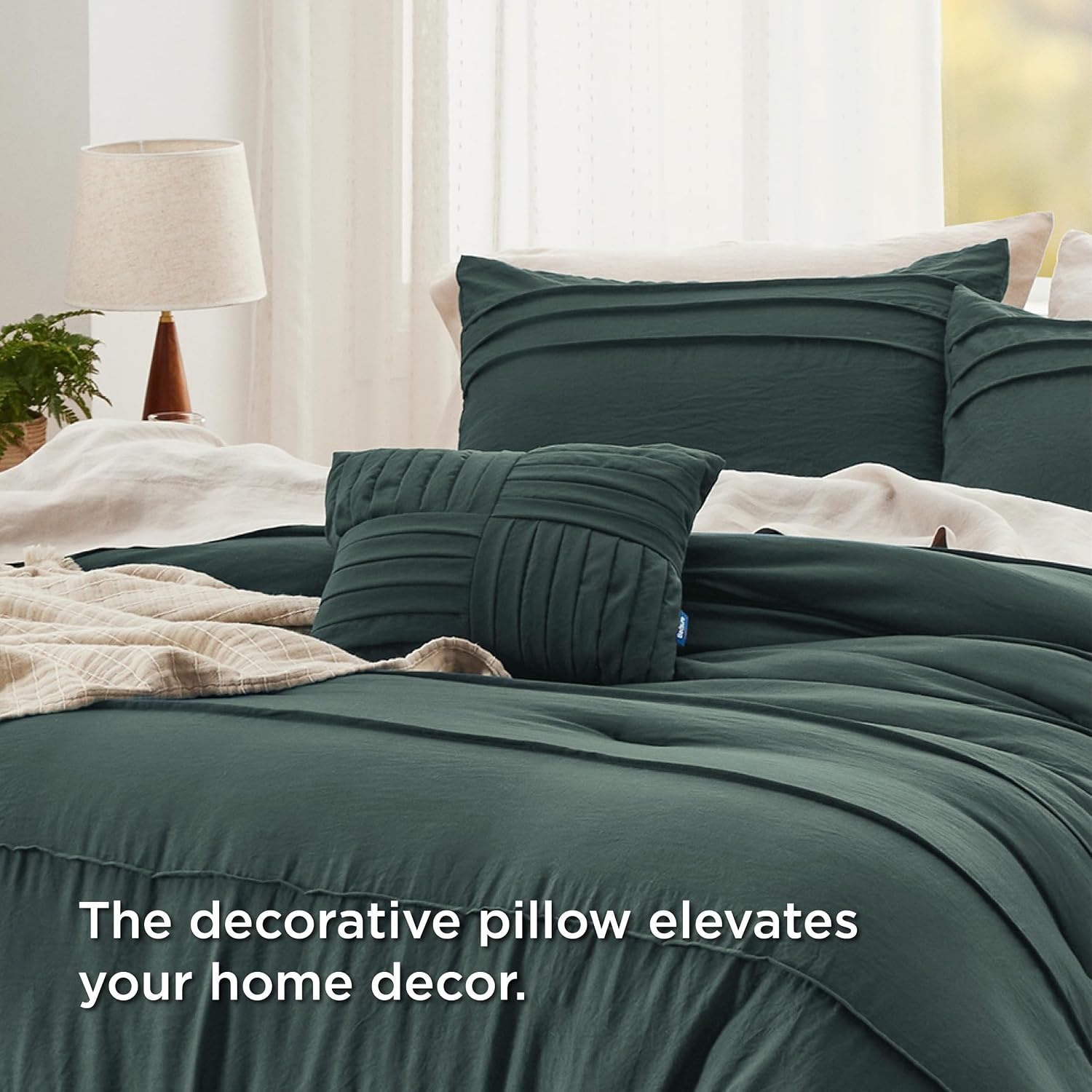 image:imageBedsure Twin XL Comforter Set Natural White Dorm Room Essentials Extra Long Twin XL Bedding Set All Season Down Alternative Comforter with Pillowcase amp Sham20 Emerald Green