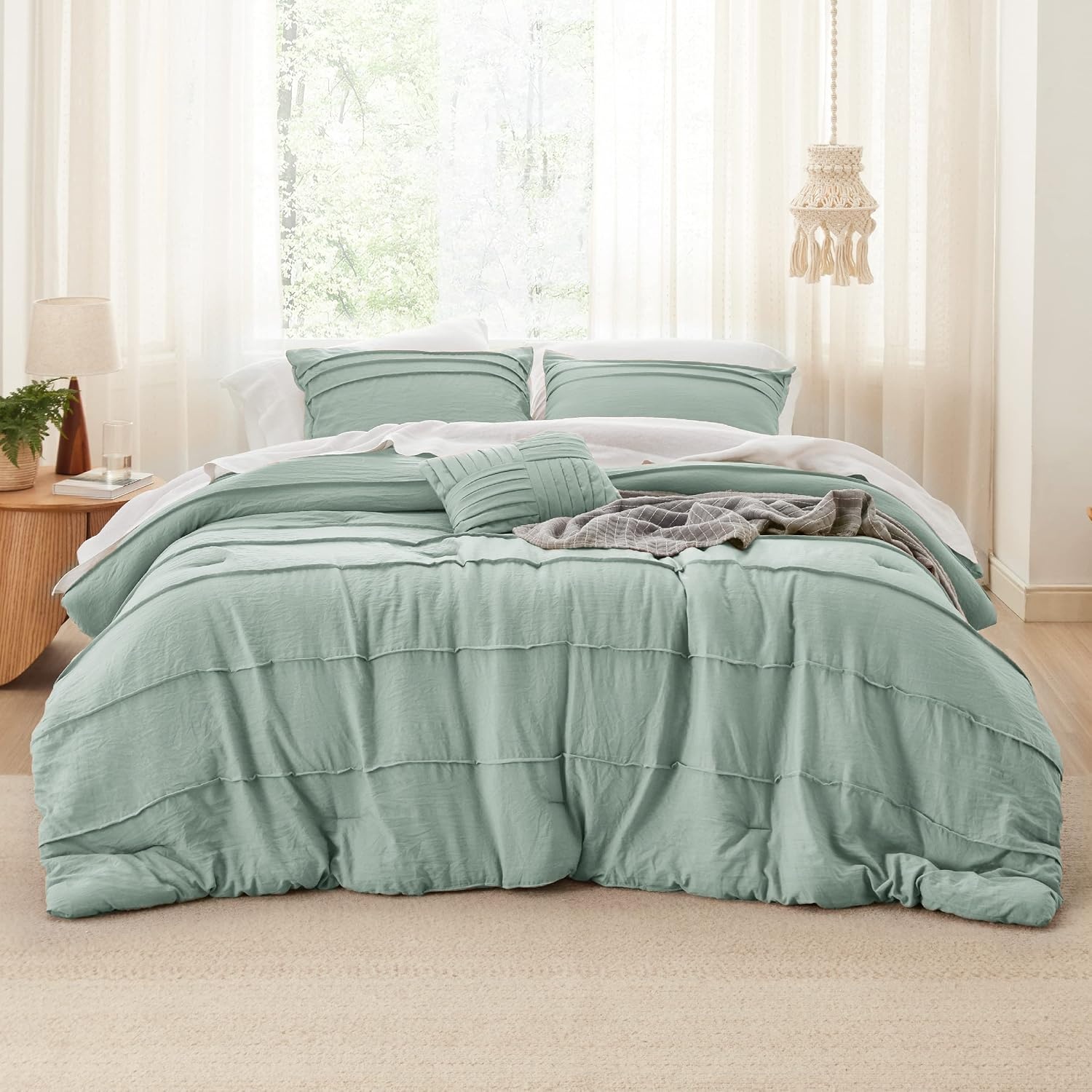 image:imageBedsure Twin XL Comforter Set Natural White Dorm Room Essentials Extra Long Twin XL Bedding Set All Season Down Alternative Comforter with Pillowcase amp Sham02 Sage Green