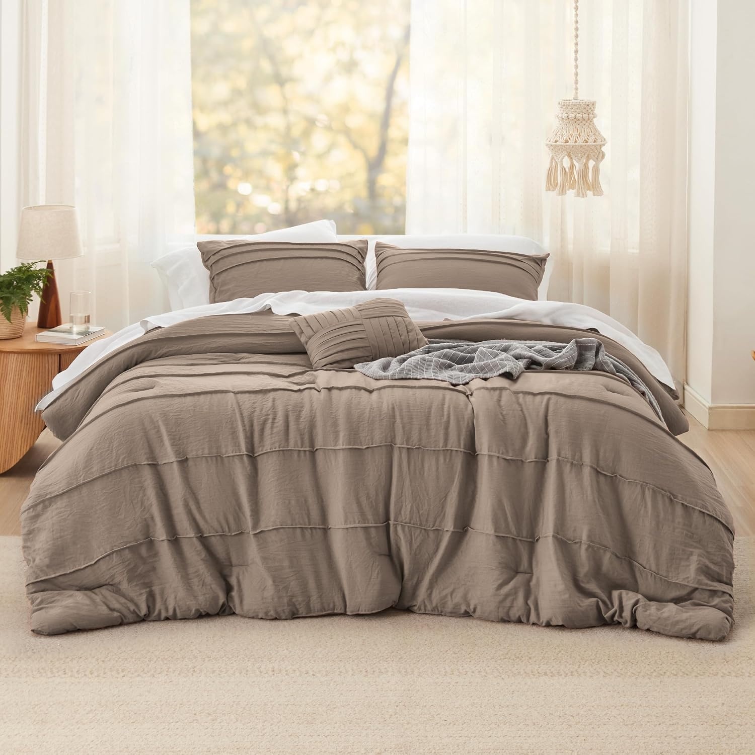 image:imageBedsure Twin XL Comforter Set Natural White Dorm Room Essentials Extra Long Twin XL Bedding Set All Season Down Alternative Comforter with Pillowcase amp Sham03 Brown