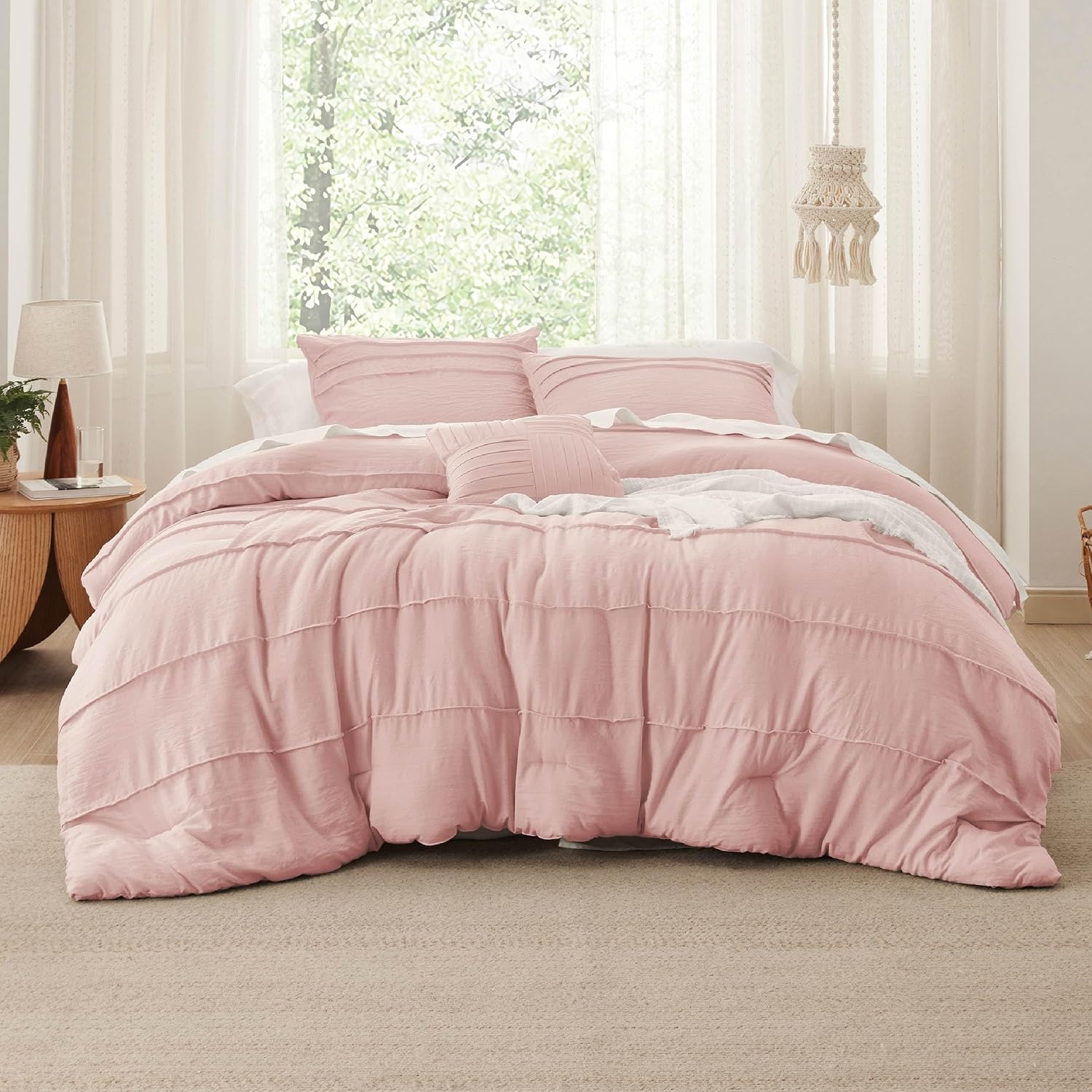 image:imageBedsure Twin XL Comforter Set Natural White Dorm Room Essentials Extra Long Twin XL Bedding Set All Season Down Alternative Comforter with Pillowcase amp Sham01 Light Pink
