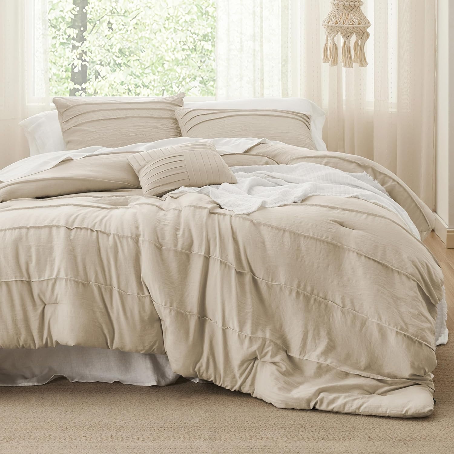 image:imageBedsure Twin XL Comforter Set Natural White Dorm Room Essentials Extra Long Twin XL Bedding Set All Season Down Alternative Comforter with Pillowcase amp Sham21 Linen