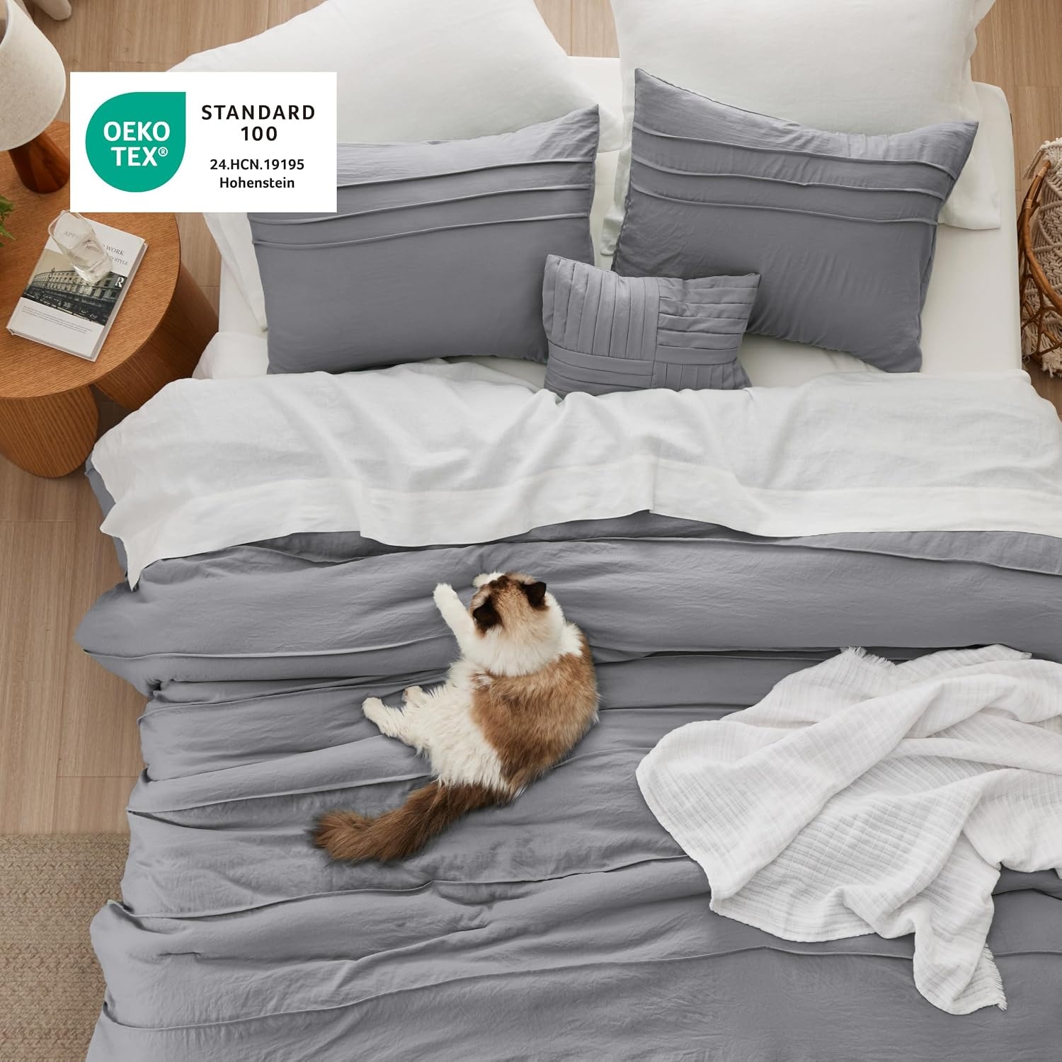 image:imageBedsure Twin XL Comforter Set Natural White Dorm Room Essentials Extra Long Twin XL Bedding Set All Season Down Alternative Comforter with Pillowcase amp Sham02 Grey