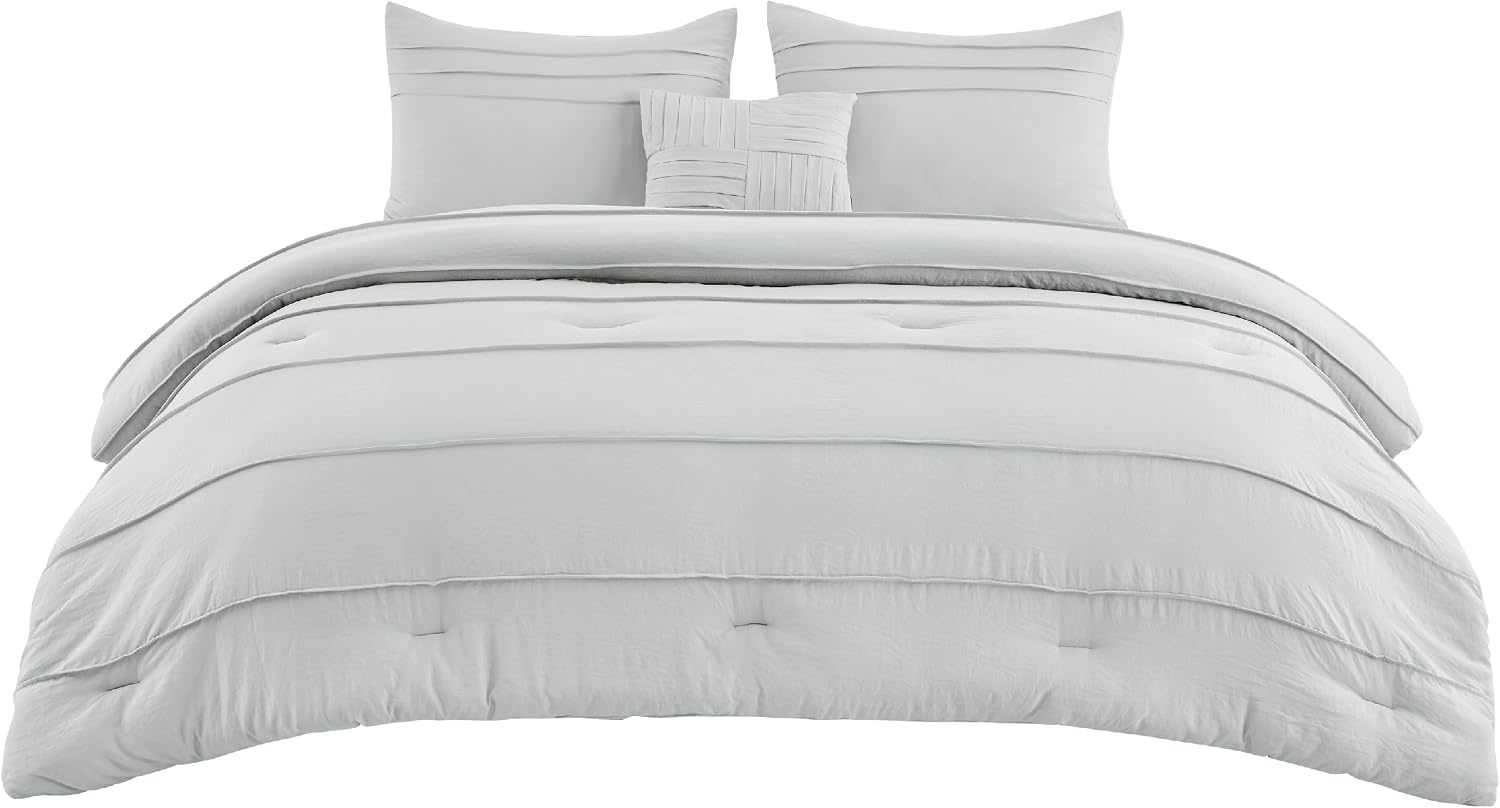 image:imageBedsure Twin XL Comforter Set Natural White Dorm Room Essentials Extra Long Twin XL Bedding Set All Season Down Alternative Comforter with Pillowcase amp ShamLight Grey