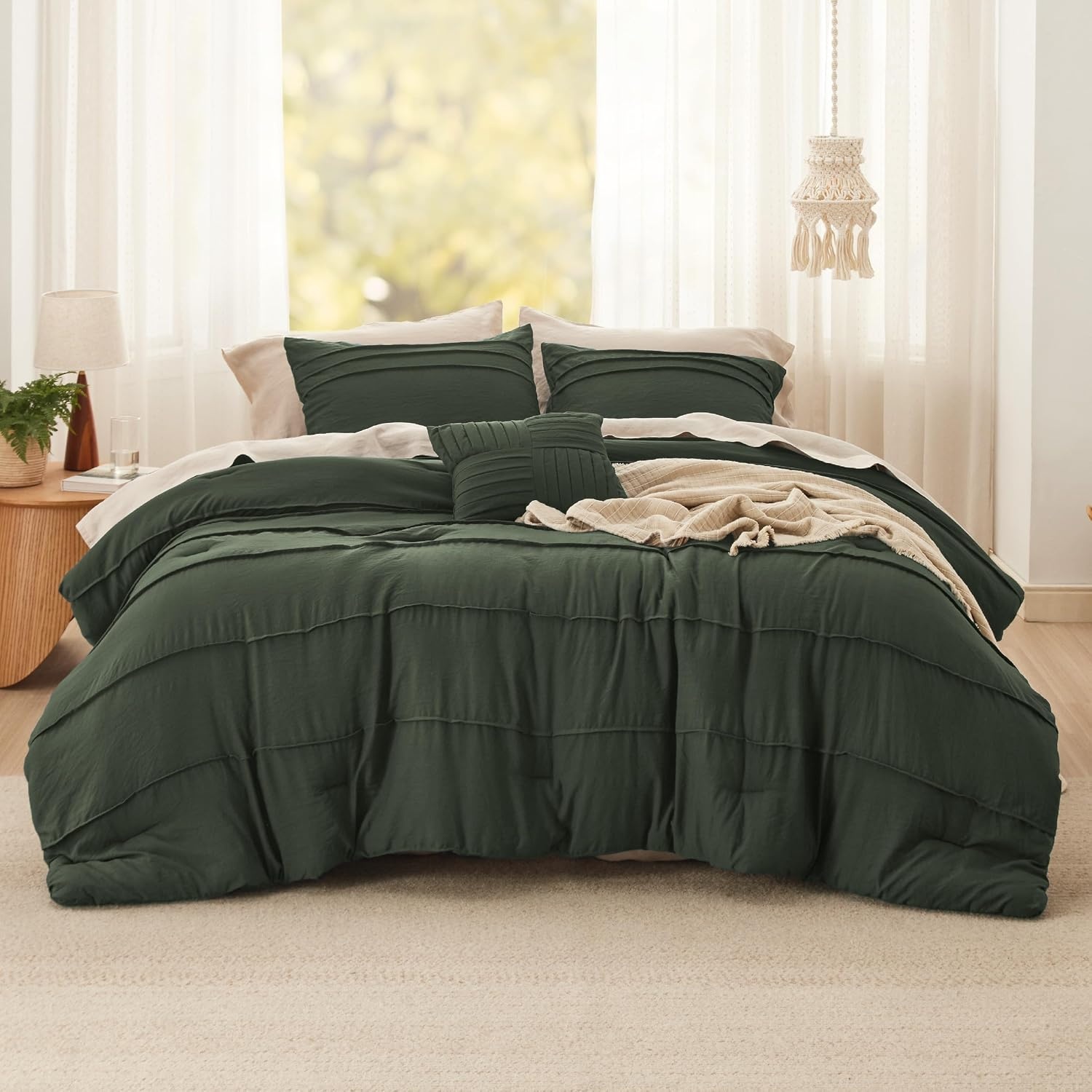 image:imageBedsure Twin XL Comforter Set Natural White Dorm Room Essentials Extra Long Twin XL Bedding Set All Season Down Alternative Comforter with Pillowcase amp Sham01 Olive Green