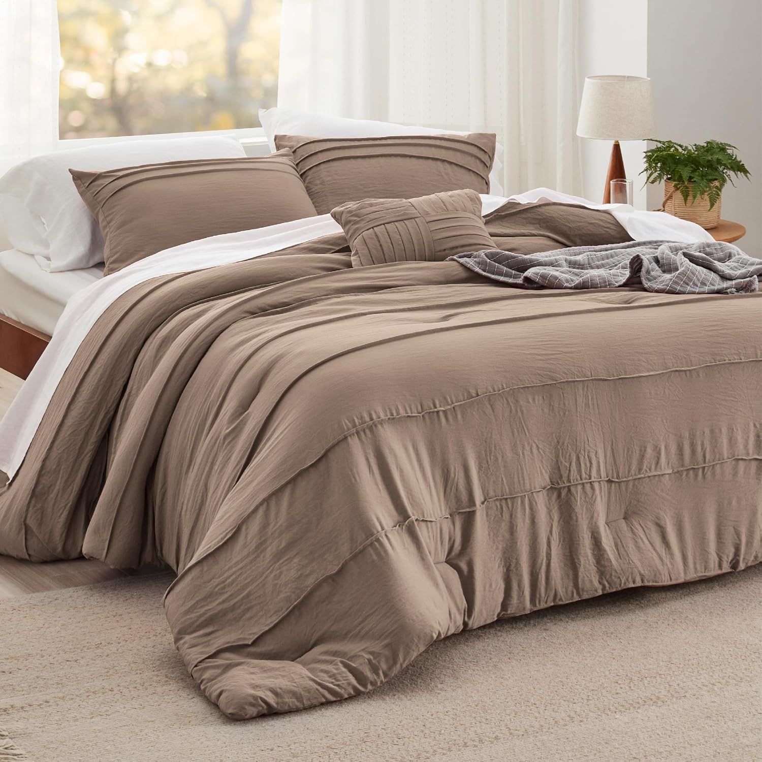 image:imageBedsure Twin XL Comforter Set Natural White Dorm Room Essentials Extra Long Twin XL Bedding Set All Season Down Alternative Comforter with Pillowcase amp Sham03 Brown