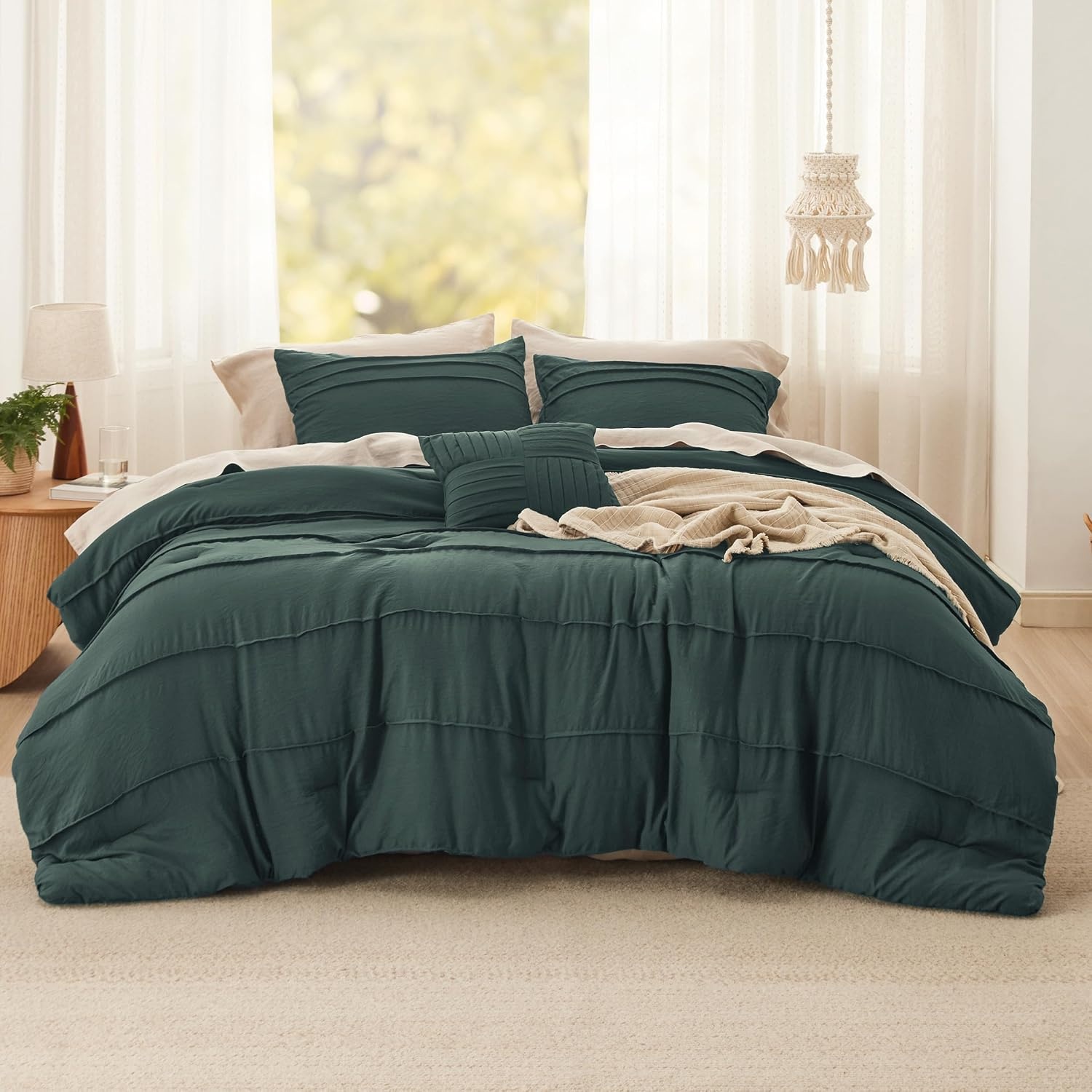 image:imageBedsure Twin XL Comforter Set Natural White Dorm Room Essentials Extra Long Twin XL Bedding Set All Season Down Alternative Comforter with Pillowcase amp Sham20 Emerald Green