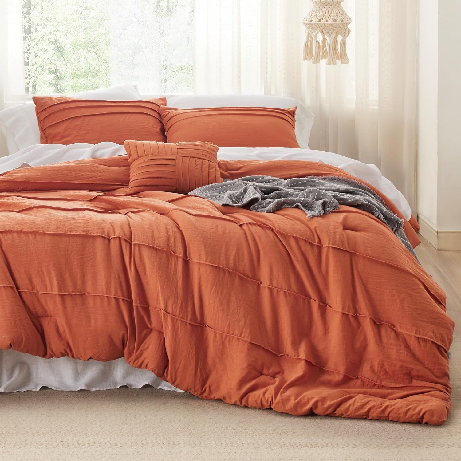 image:imageBedsure Twin XL Comforter Set Natural White Dorm Room Essentials Extra Long Twin XL Bedding Set All Season Down Alternative Comforter with Pillowcase amp Sham12 Burnt Orange
