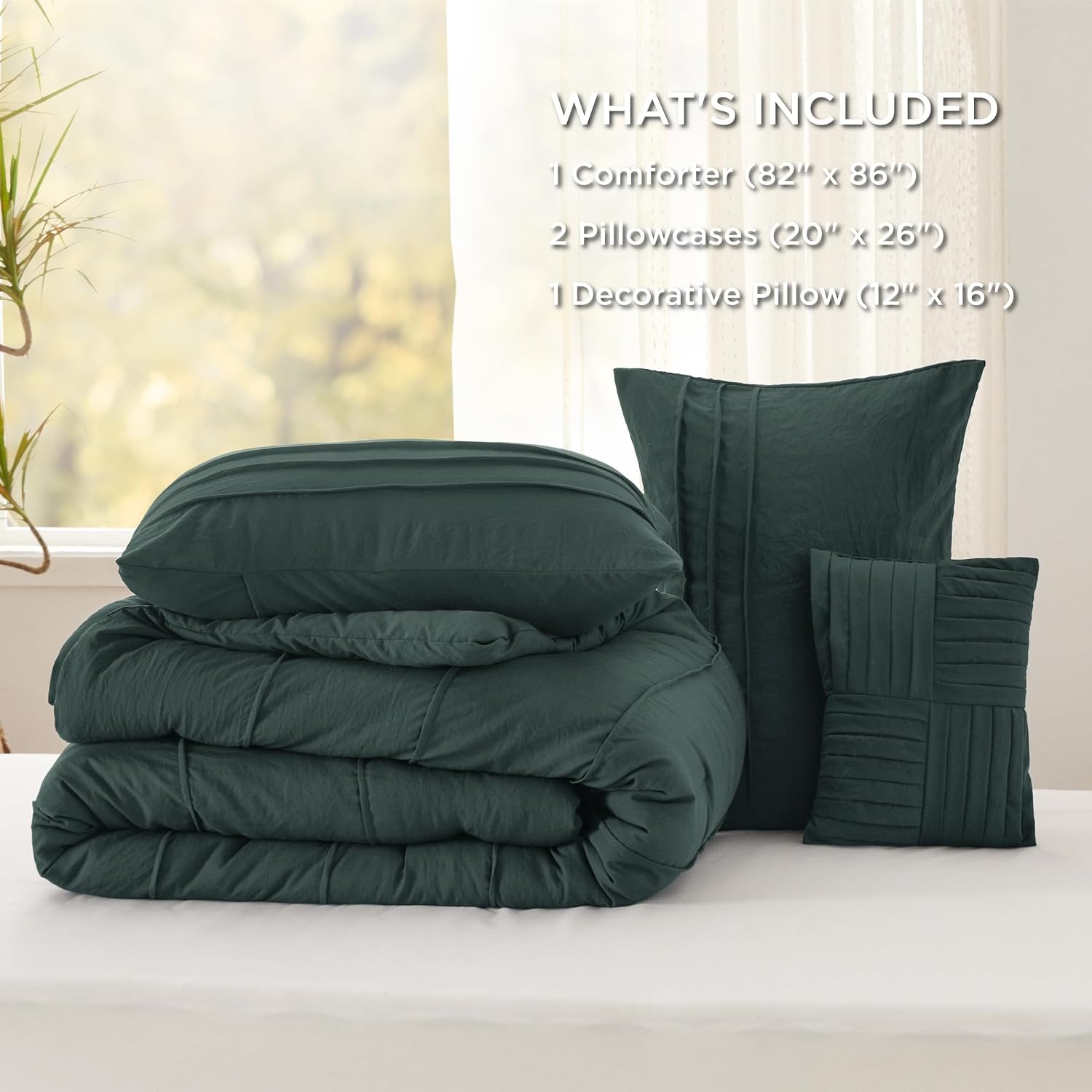 image:imageBedsure Twin XL Comforter Set Natural White Dorm Room Essentials Extra Long Twin XL Bedding Set All Season Down Alternative Comforter with Pillowcase amp Sham20 Emerald Green