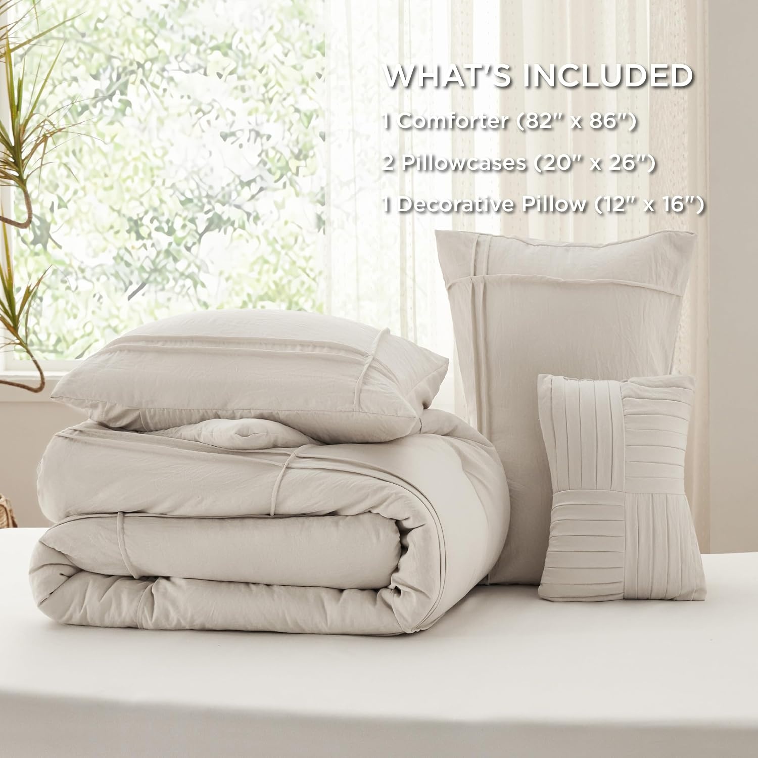 image:imageBedsure Twin XL Comforter Set Natural White Dorm Room Essentials Extra Long Twin XL Bedding Set All Season Down Alternative Comforter with Pillowcase amp Sham17 Grid