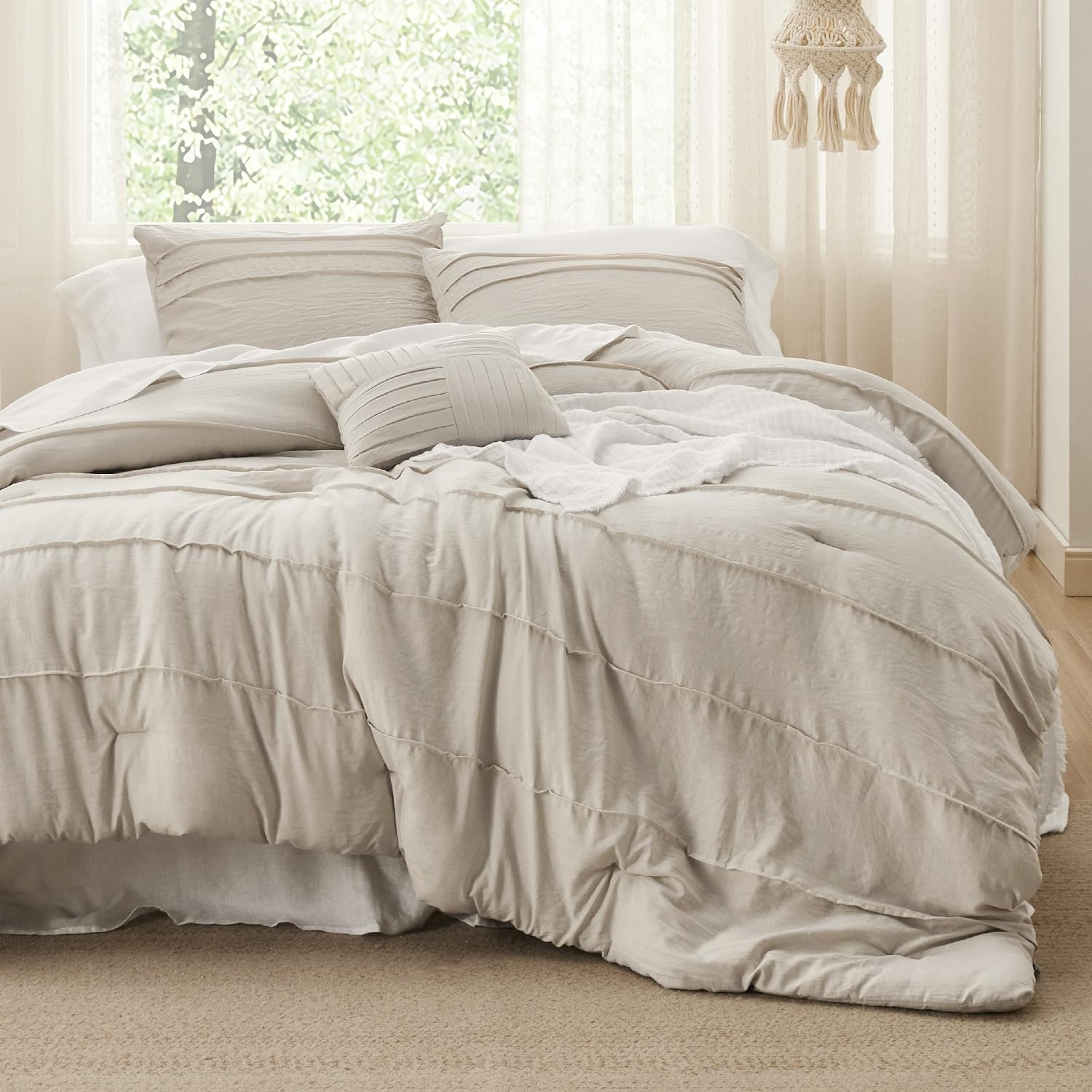 image:imageBedsure Twin XL Comforter Set Natural White Dorm Room Essentials Extra Long Twin XL Bedding Set All Season Down Alternative Comforter with Pillowcase amp Sham01 Beige
