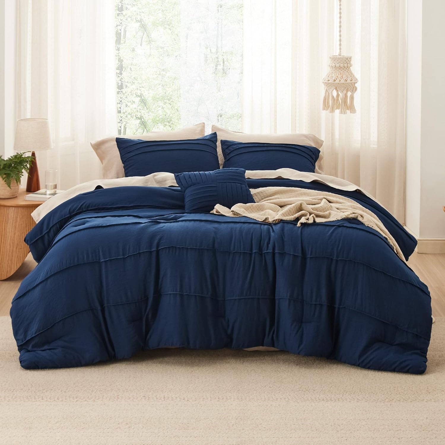 image:imageBedsure Twin XL Comforter Set Natural White Dorm Room Essentials Extra Long Twin XL Bedding Set All Season Down Alternative Comforter with Pillowcase amp Sham01 Navy