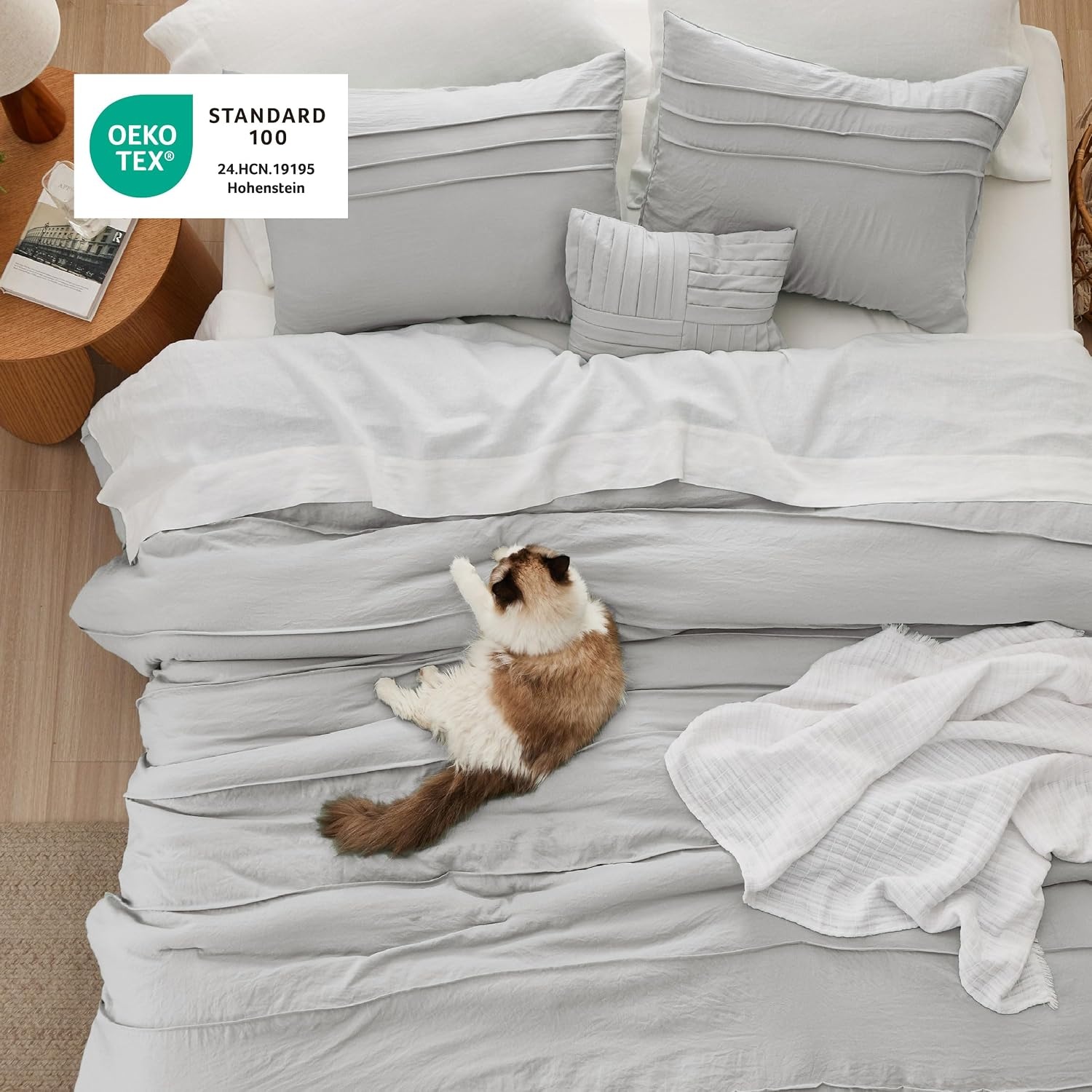 image:imageBedsure Twin XL Comforter Set Natural White Dorm Room Essentials Extra Long Twin XL Bedding Set All Season Down Alternative Comforter with Pillowcase amp ShamLight Grey