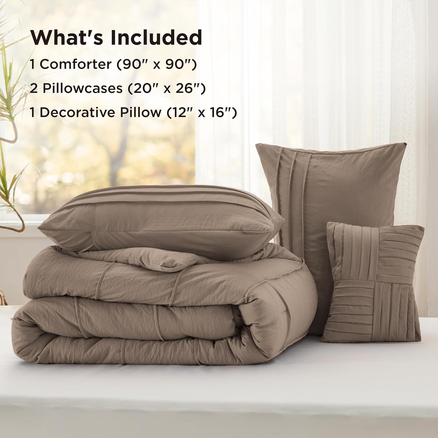 image:imageBedsure Twin XL Comforter Set Natural White Dorm Room Essentials Extra Long Twin XL Bedding Set All Season Down Alternative Comforter with Pillowcase amp Sham03 Brown