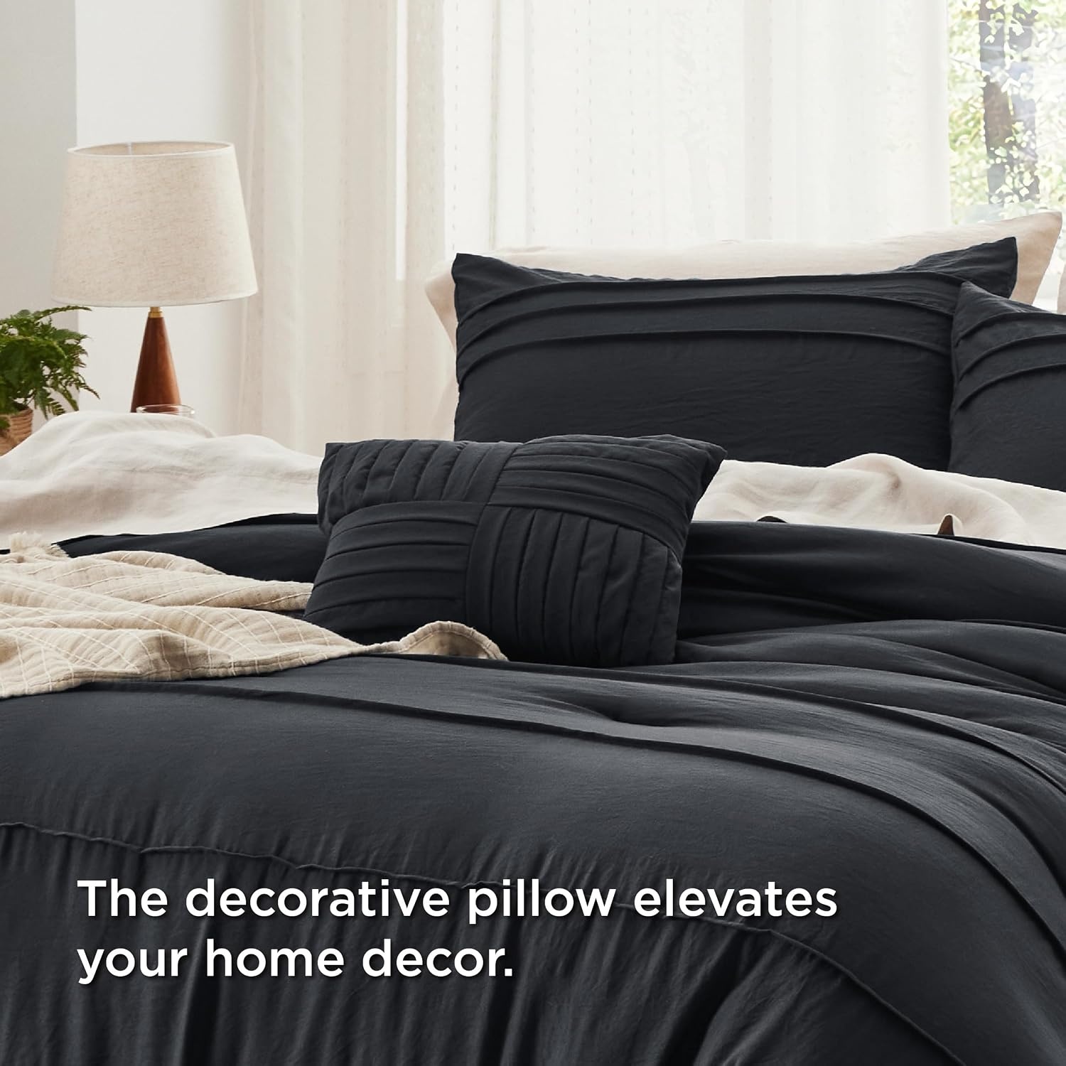 image:imageBedsure Twin XL Comforter Set Natural White Dorm Room Essentials Extra Long Twin XL Bedding Set All Season Down Alternative Comforter with Pillowcase amp Sham01 Black