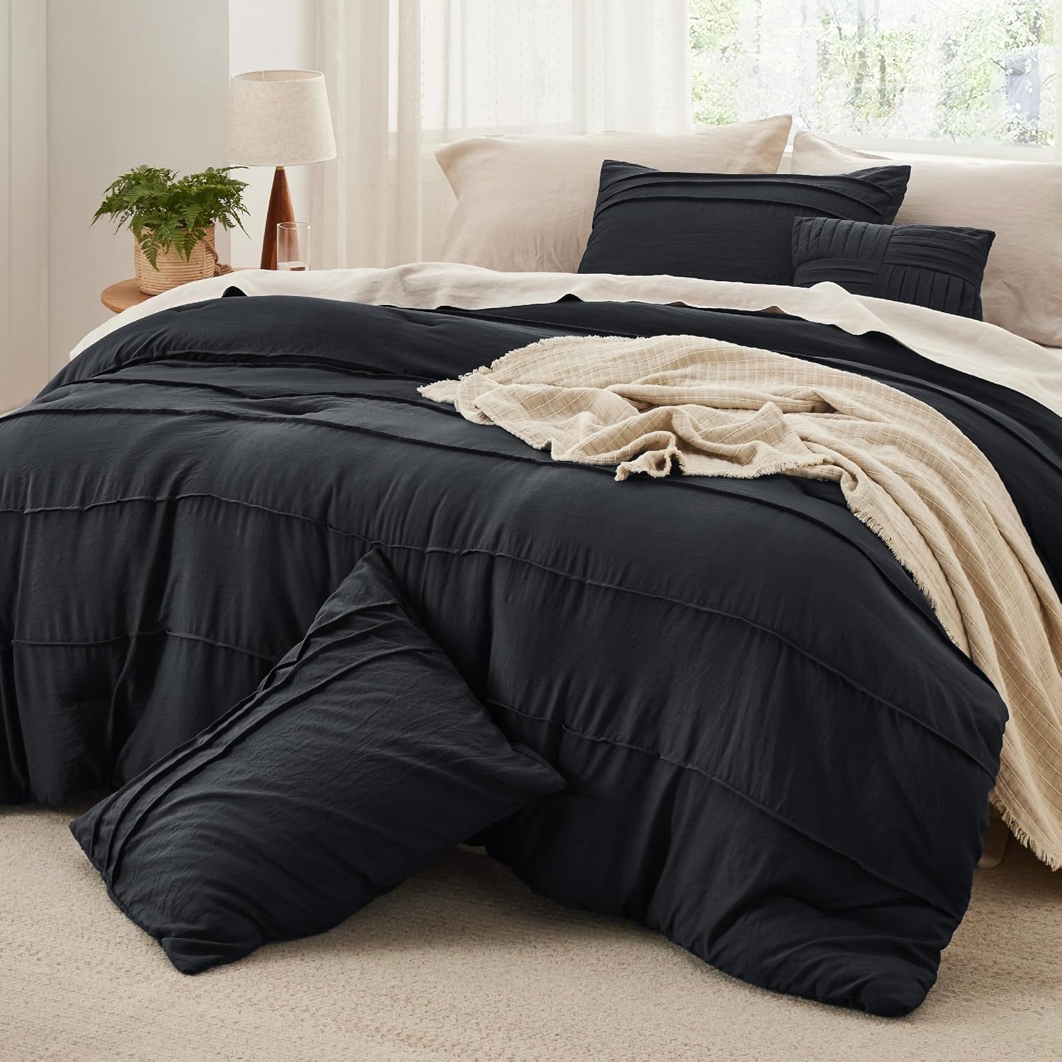 image:imageBedsure Twin XL Comforter Set Natural White Dorm Room Essentials Extra Long Twin XL Bedding Set All Season Down Alternative Comforter with Pillowcase amp Sham01 Black