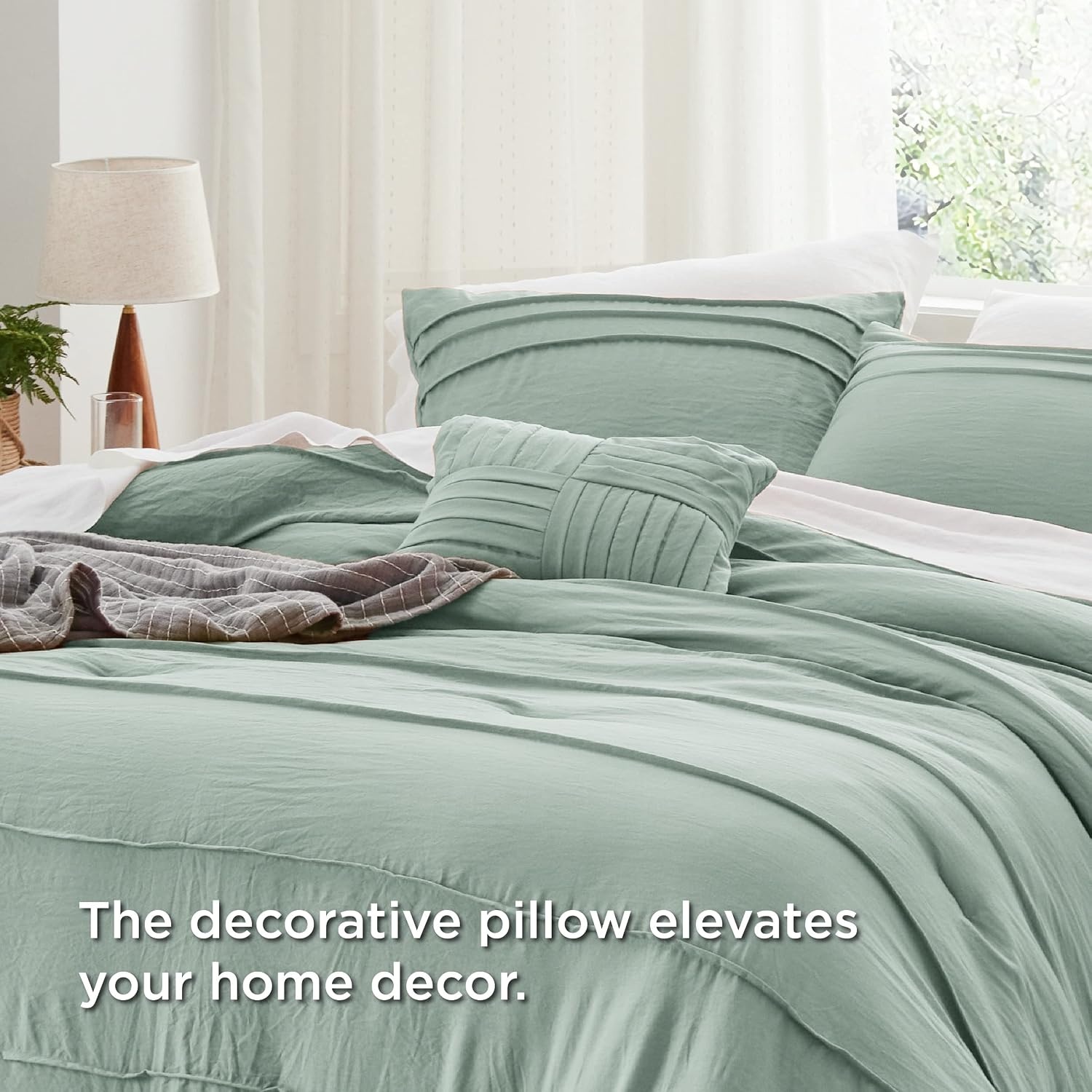 image:imageBedsure Twin XL Comforter Set Natural White Dorm Room Essentials Extra Long Twin XL Bedding Set All Season Down Alternative Comforter with Pillowcase amp Sham02 Sage Green