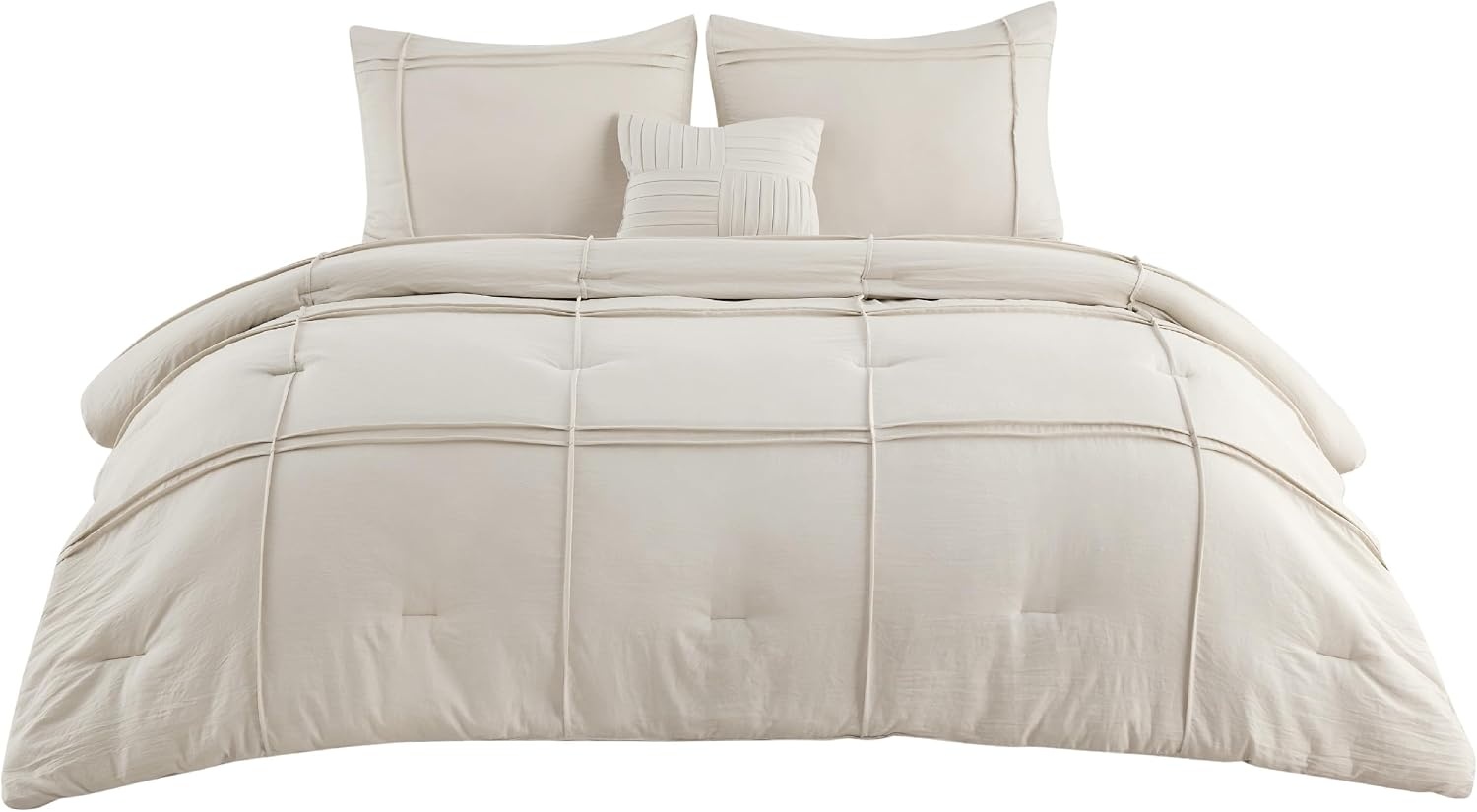 image:imageBedsure Twin XL Comforter Set Natural White Dorm Room Essentials Extra Long Twin XL Bedding Set All Season Down Alternative Comforter with Pillowcase amp Sham17 Grid