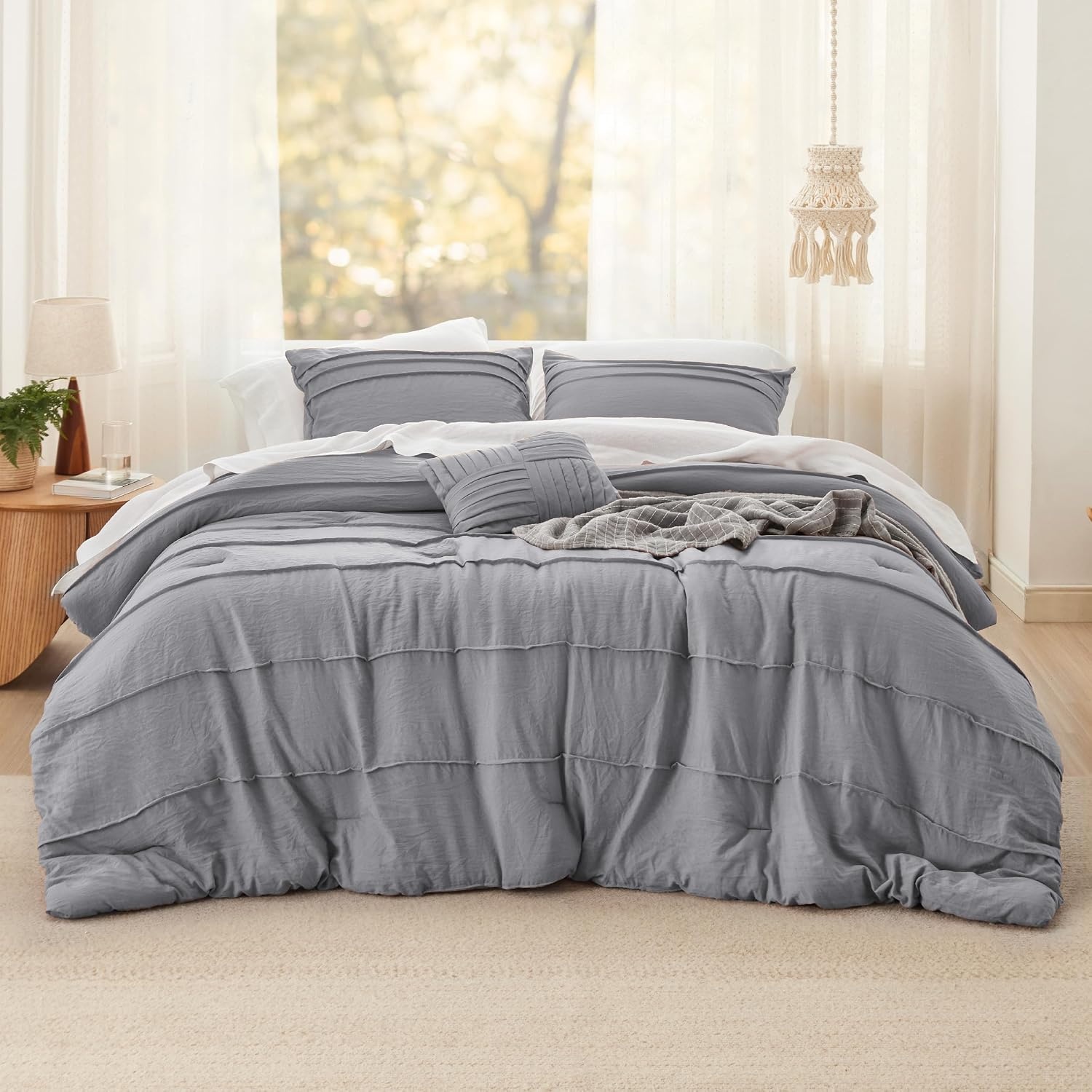 image:imageBedsure Twin XL Comforter Set Natural White Dorm Room Essentials Extra Long Twin XL Bedding Set All Season Down Alternative Comforter with Pillowcase amp Sham02 Grey