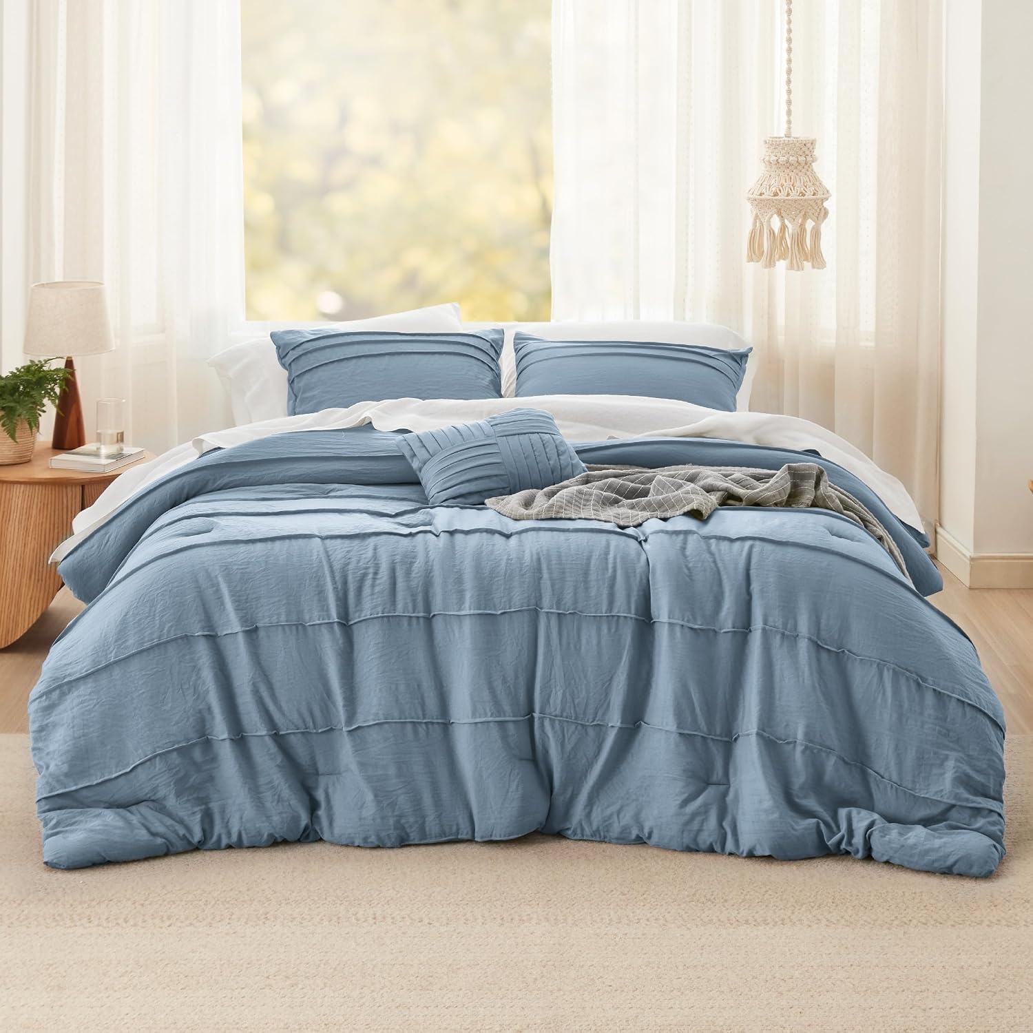 image:imageBedsure Twin XL Comforter Set Natural White Dorm Room Essentials Extra Long Twin XL Bedding Set All Season Down Alternative Comforter with Pillowcase amp Sham03 Light Blue