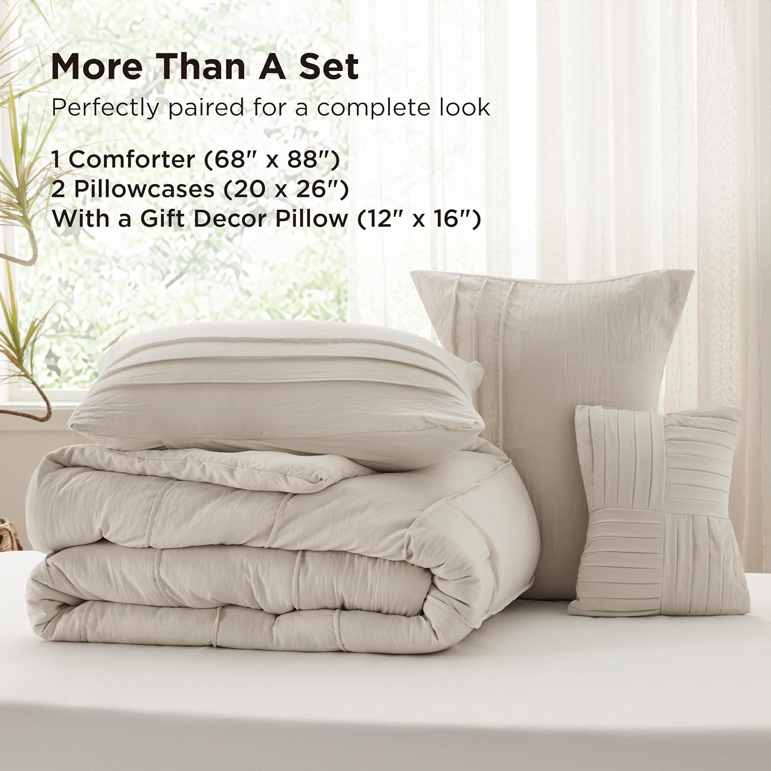 image:imageBedsure Twin XL Comforter Set Natural White Dorm Room Essentials Extra Long Twin XL Bedding Set All Season Down Alternative Comforter with Pillowcase amp Sham01 Beige