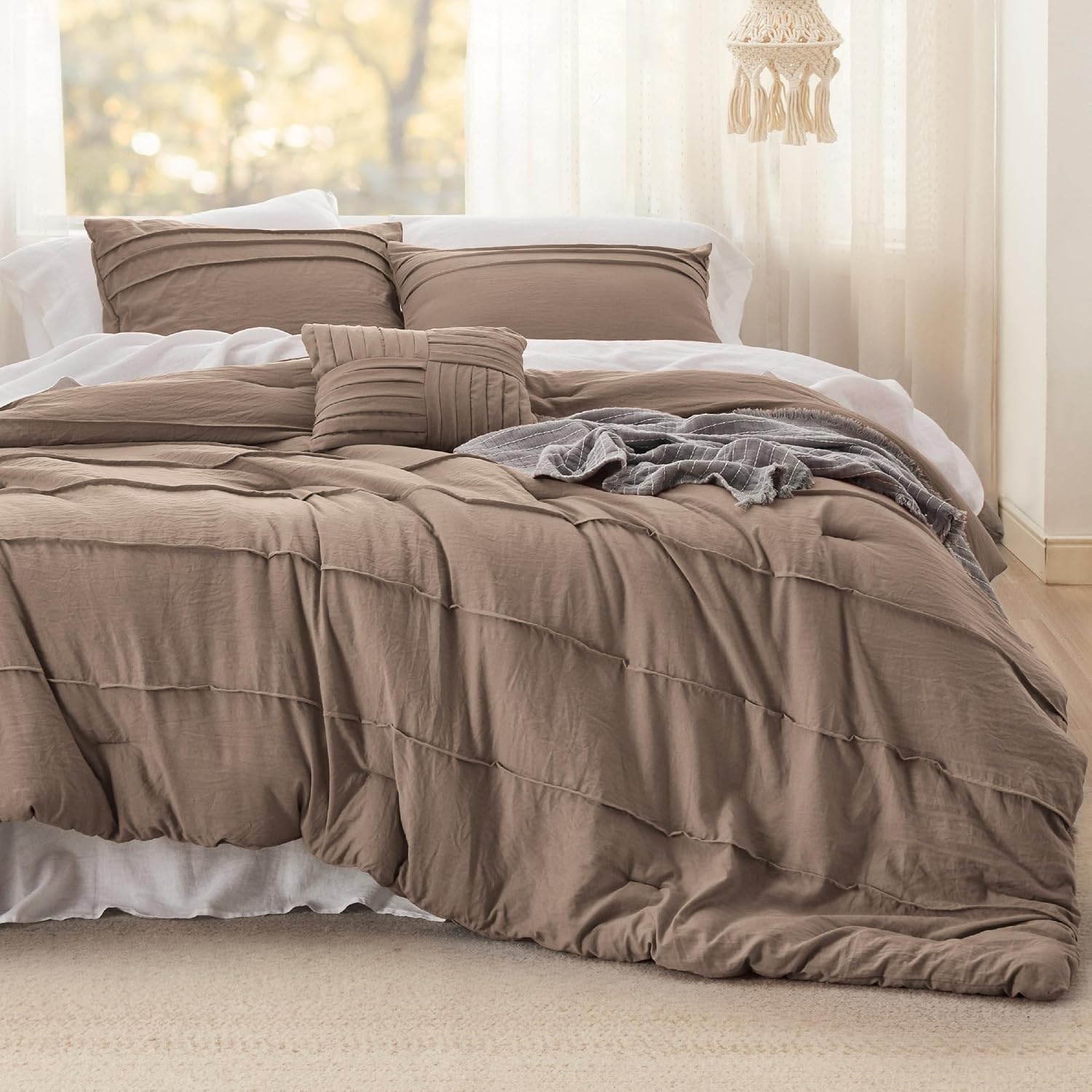 image:imageBedsure Twin XL Comforter Set Natural White Dorm Room Essentials Extra Long Twin XL Bedding Set All Season Down Alternative Comforter with Pillowcase amp Sham03 Brown