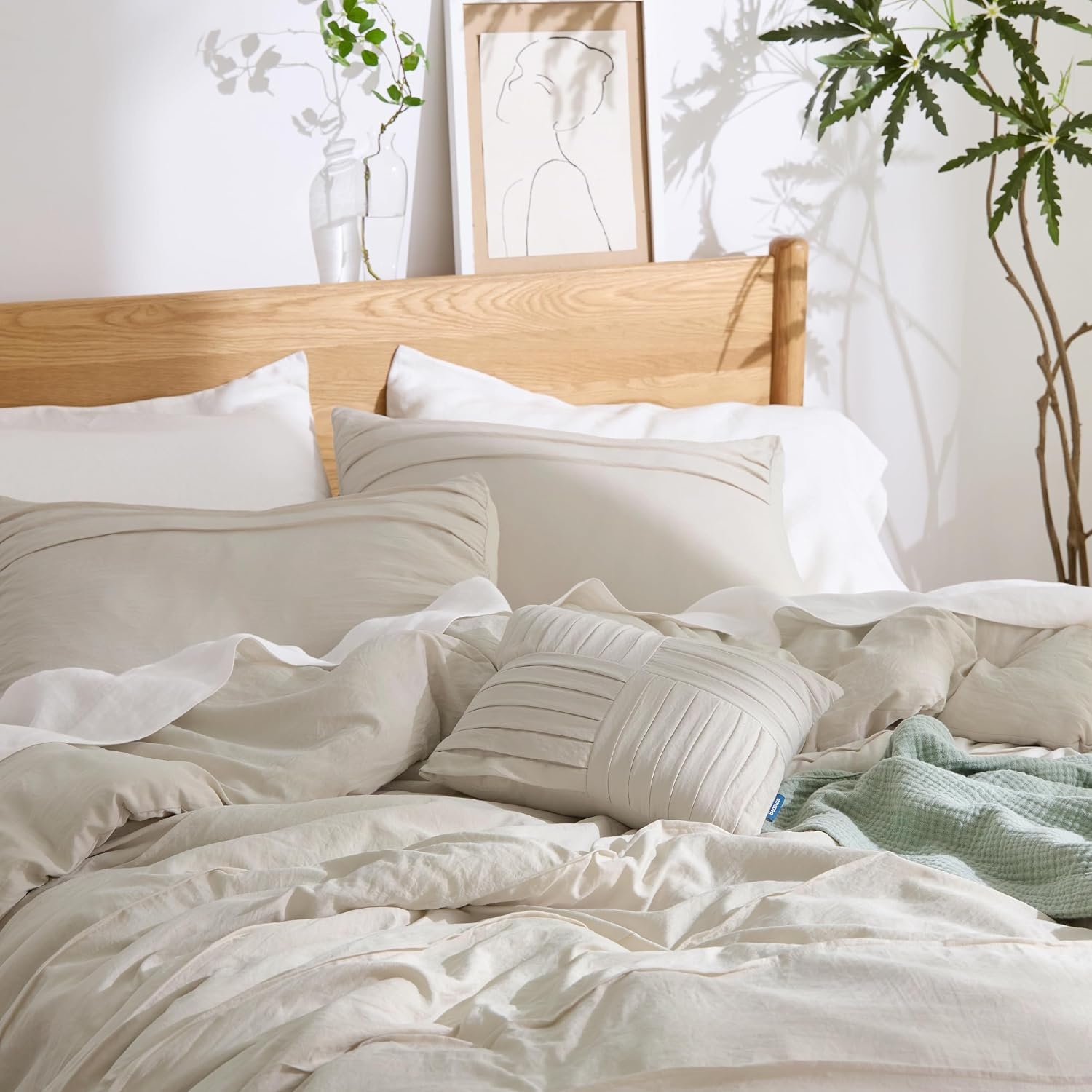 image:imageBedsure Twin XL Comforter Set Natural White Dorm Room Essentials Extra Long Twin XL Bedding Set All Season Down Alternative Comforter with Pillowcase amp Sham01 Beige