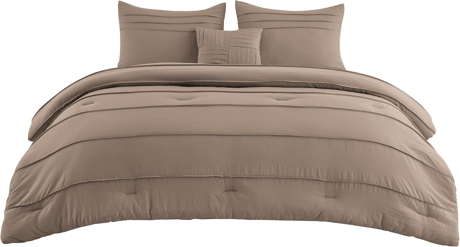 image:imageBedsure Twin XL Comforter Set Natural White Dorm Room Essentials Extra Long Twin XL Bedding Set All Season Down Alternative Comforter with Pillowcase amp Sham03 Brown