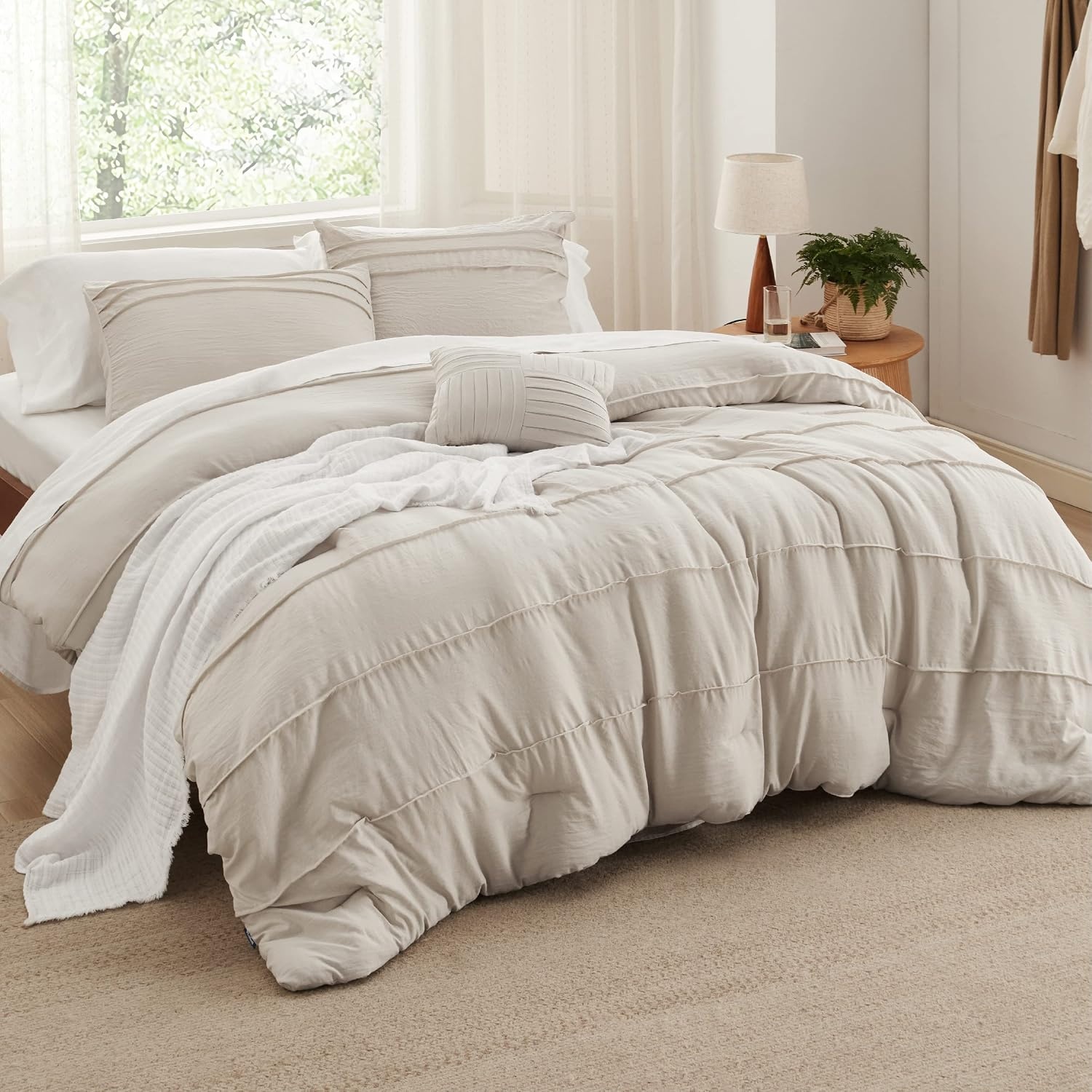 image:imageBedsure Twin XL Comforter Set Natural White Dorm Room Essentials Extra Long Twin XL Bedding Set All Season Down Alternative Comforter with Pillowcase amp Sham01 Beige