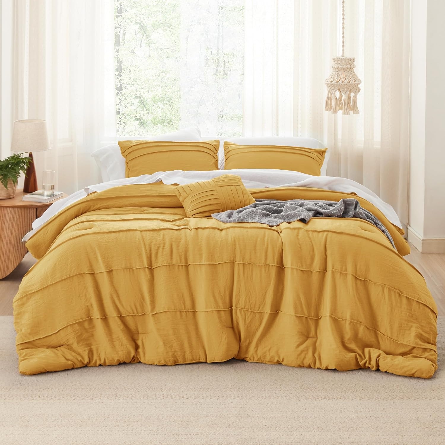 image:imageBedsure Twin XL Comforter Set Natural White Dorm Room Essentials Extra Long Twin XL Bedding Set All Season Down Alternative Comforter with Pillowcase amp Sham17 Mustard Yellow