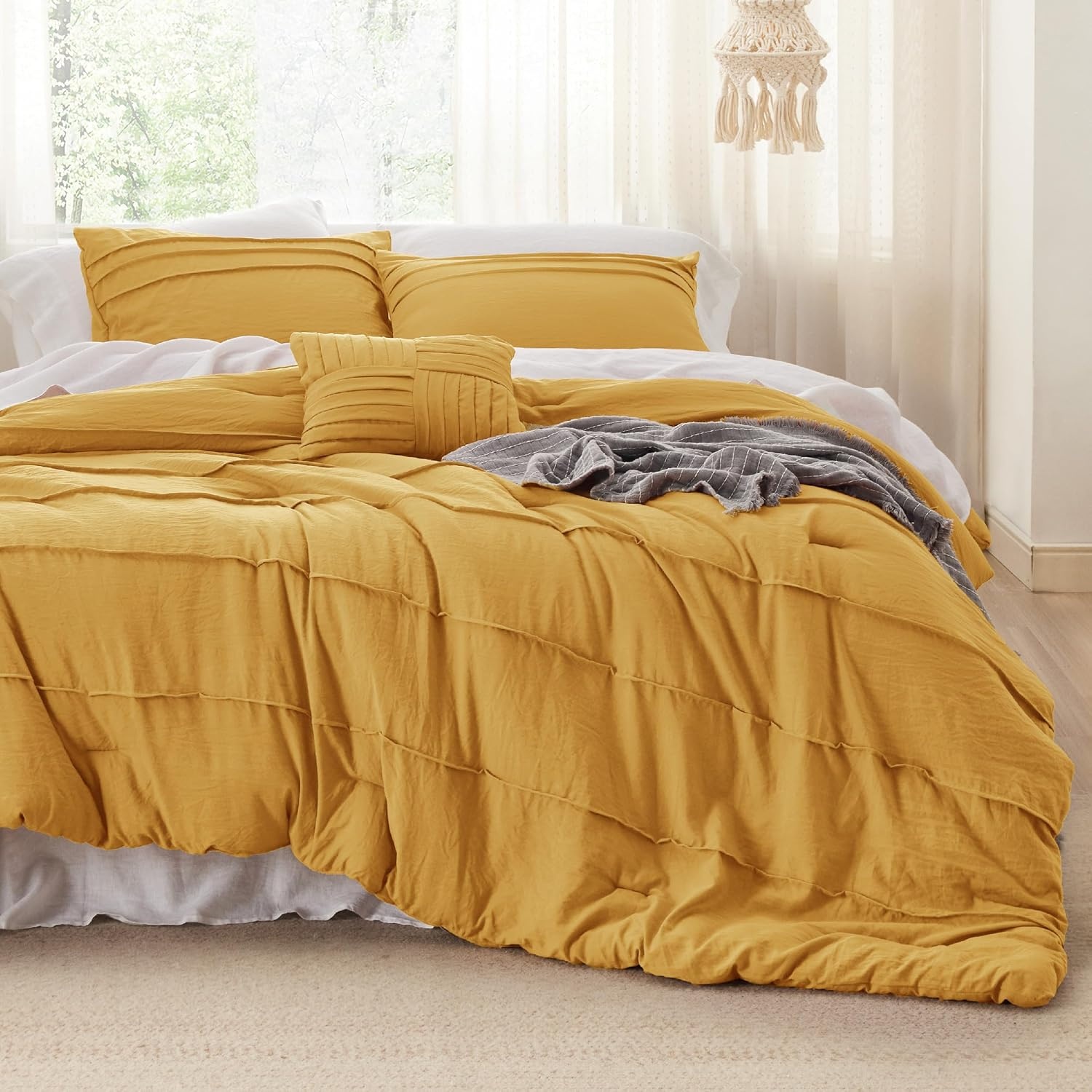 image:imageBedsure Twin XL Comforter Set Natural White Dorm Room Essentials Extra Long Twin XL Bedding Set All Season Down Alternative Comforter with Pillowcase amp Sham17 Mustard Yellow