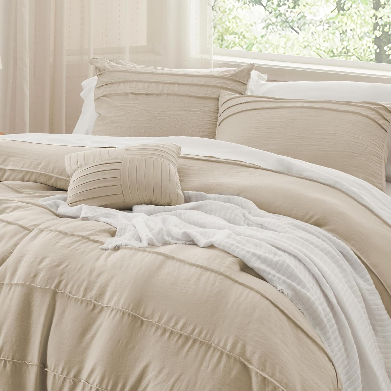 image:imageBedsure Twin XL Comforter Set Natural White Dorm Room Essentials Extra Long Twin XL Bedding Set All Season Down Alternative Comforter with Pillowcase amp Sham21 Linen