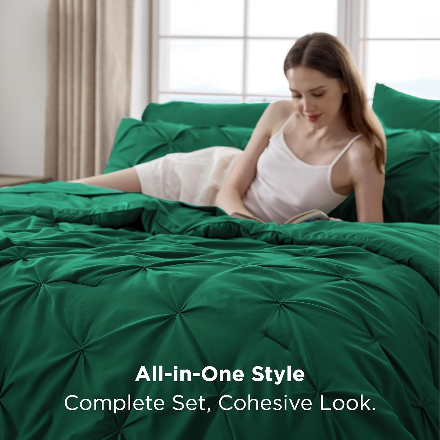 image:imageBedsure Twin XL Comforter Set Pink Dorm Room Essentials for Girls Extra Long Twin XL Bedding Set with Sheets All Season Down Alternative Comforter with Sheets Pillowcase amp Sham26 Emerald Green
