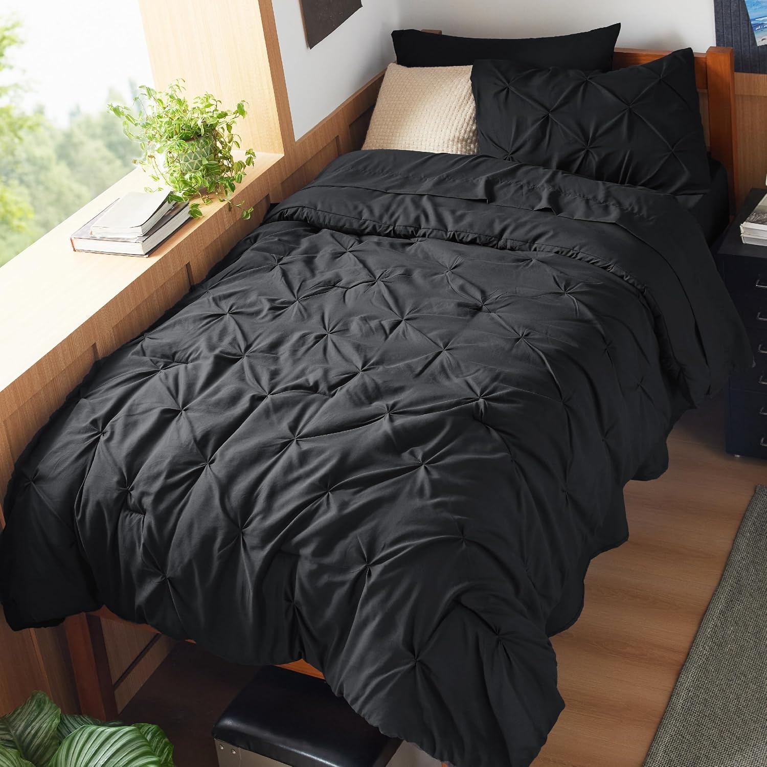 image:imageBedsure Twin XL Comforter Set Pink Dorm Room Essentials for Girls Extra Long Twin XL Bedding Set with Sheets All Season Down Alternative Comforter with Sheets Pillowcase amp Sham11 Black