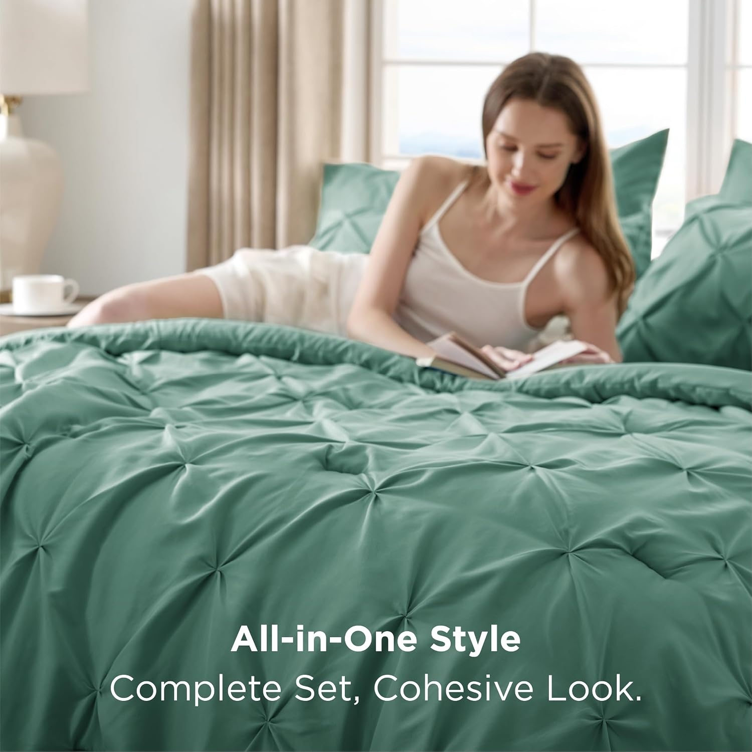 image:imageBedsure Twin XL Comforter Set Pink Dorm Room Essentials for Girls Extra Long Twin XL Bedding Set with Sheets All Season Down Alternative Comforter with Sheets Pillowcase amp Sham31 Pea Green