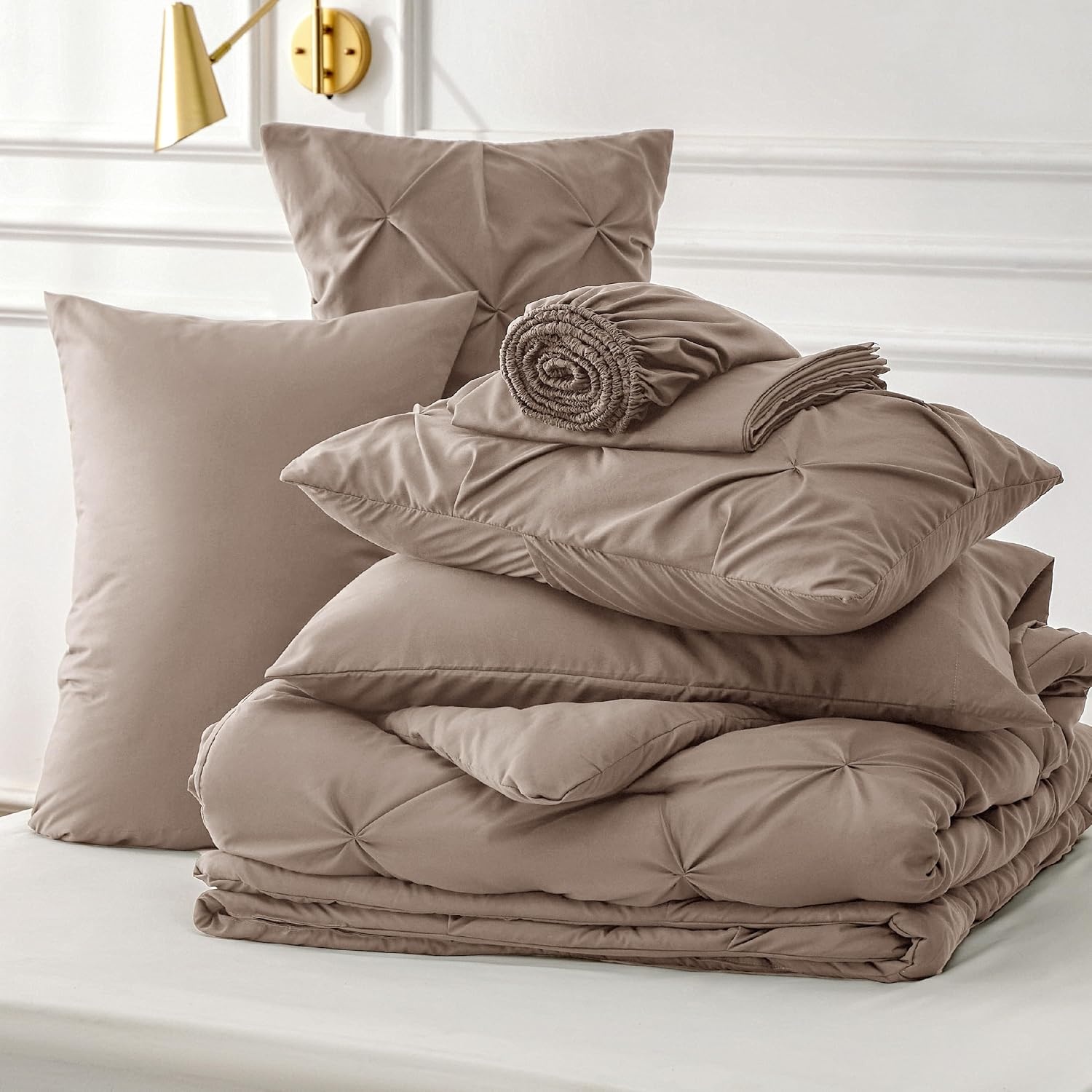 image:imageBedsure Twin XL Comforter Set Pink Dorm Room Essentials for Girls Extra Long Twin XL Bedding Set with Sheets All Season Down Alternative Comforter with Sheets Pillowcase amp Sham20 Khaki