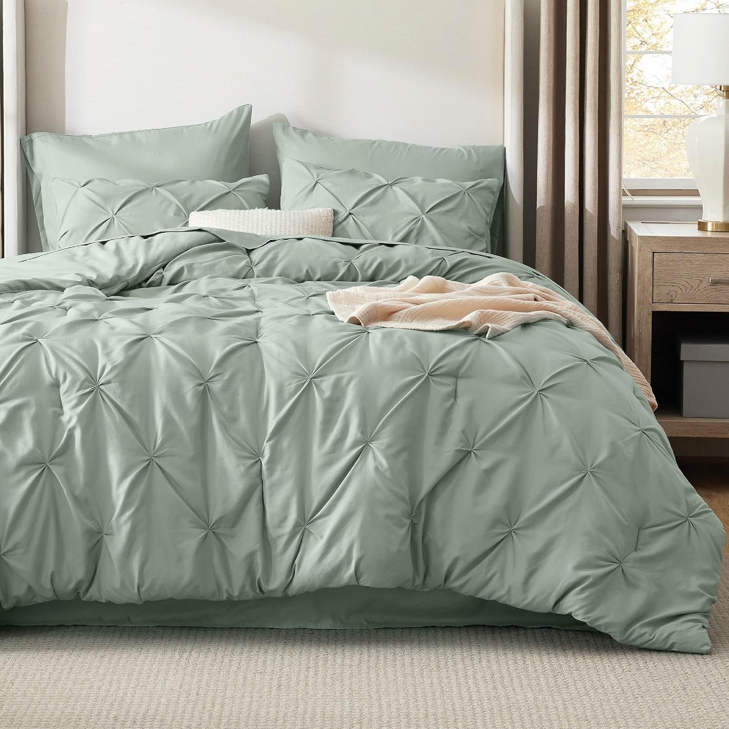 image:imageBedsure Twin XL Comforter Set Pink Dorm Room Essentials for Girls Extra Long Twin XL Bedding Set with Sheets All Season Down Alternative Comforter with Sheets Pillowcase amp Sham05 Sage Green